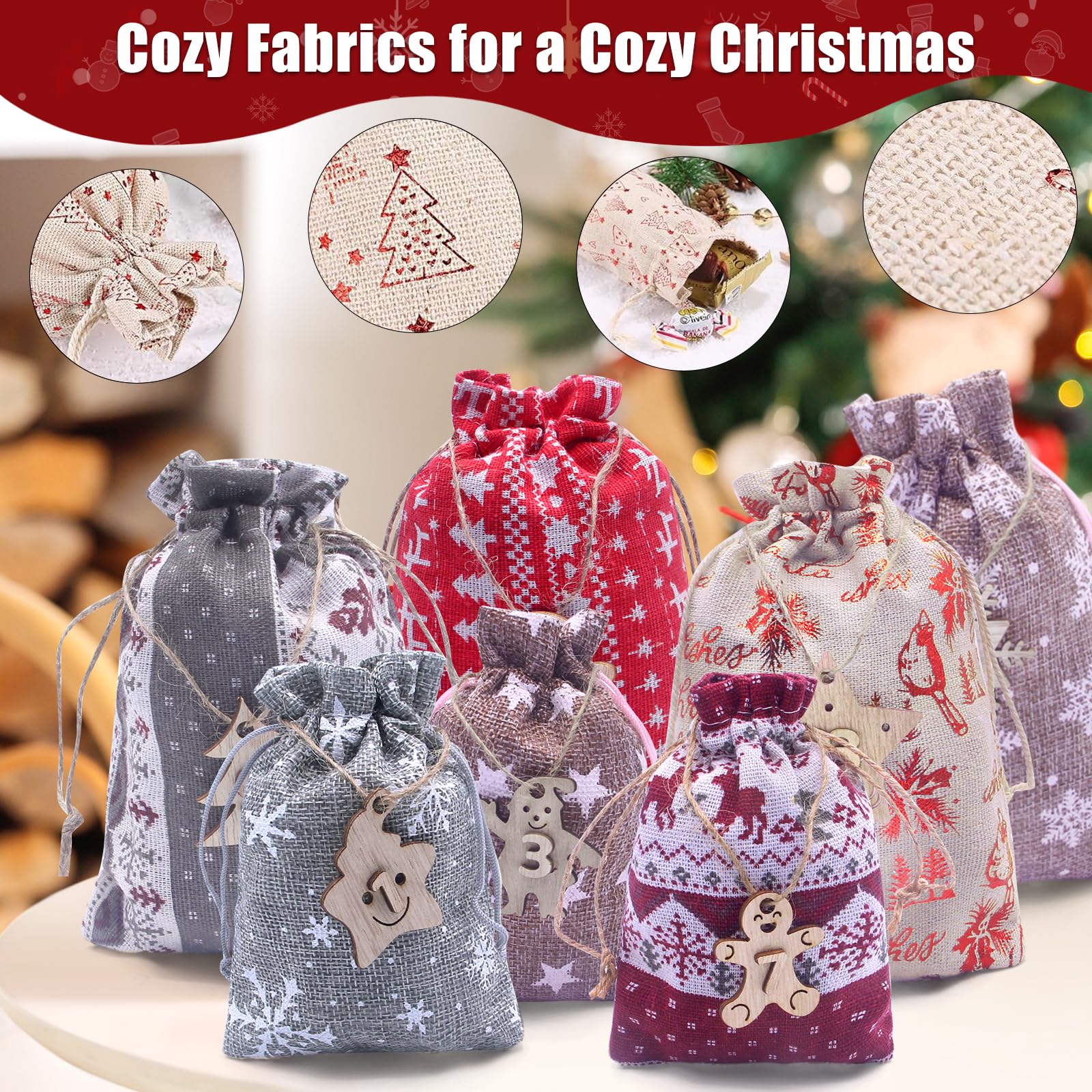 Lot De 24 Sachets De Calendrier De L'Avent à Remplir, Pochettes Cadeaux Pour Calendrier De L'avent, Boîtes à Remplir, Marron - Maison