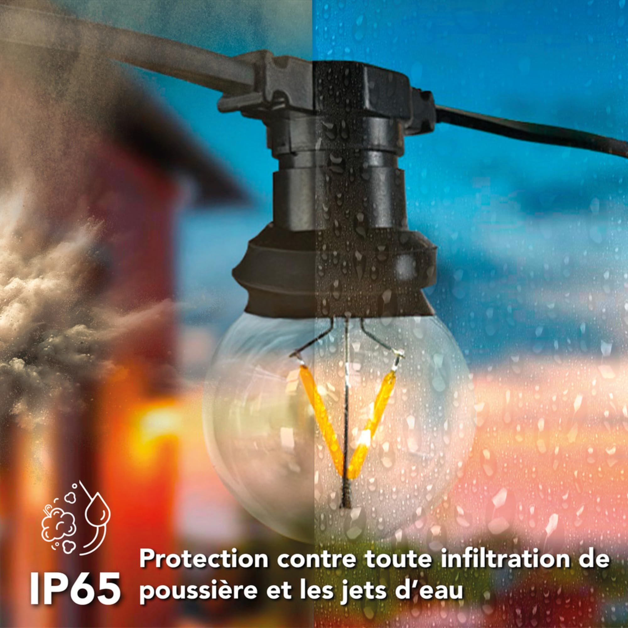 TIBELEC Guirlande LED Connectable 10 Douilles E27-10 Ampoules à Filament 85LM, Idéale pour Extérieur