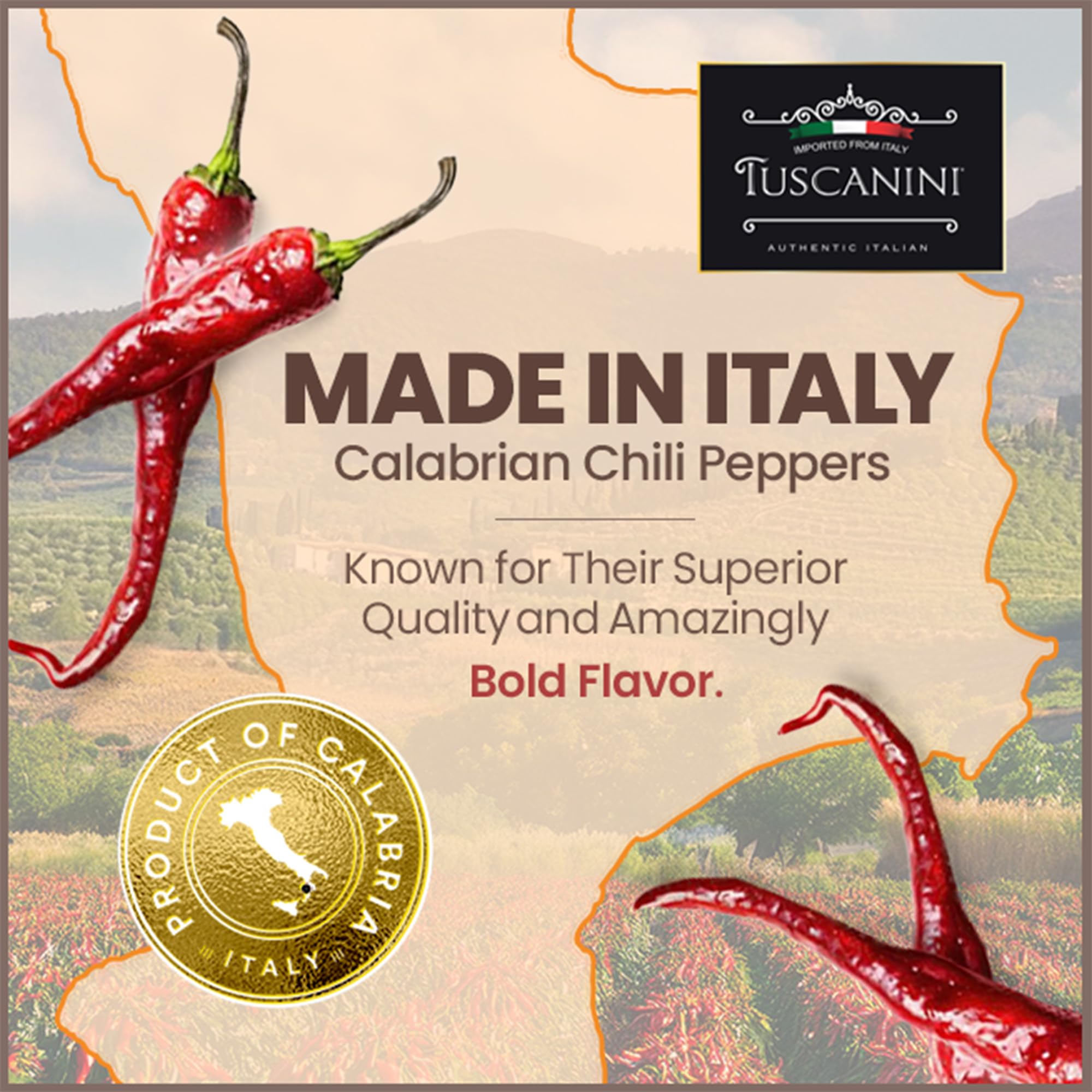 Tuscanini Italian Whole Calabrian Chili Peppers In Oil, 9.2oz (2 Pack) | Beautifully Red and Long Peppers | Nothing Artificial | Product of Italy | Kosher