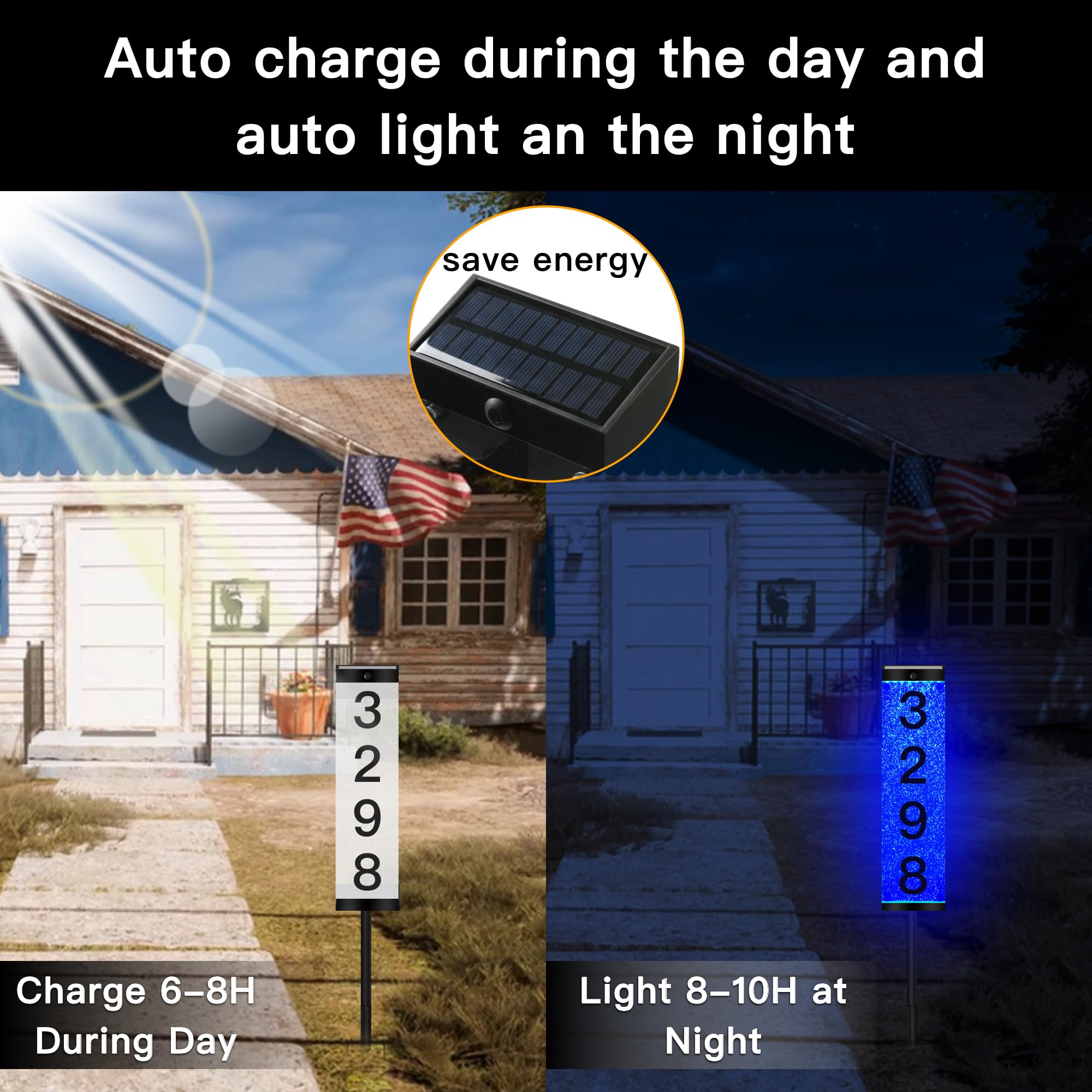 Solar Adressnummern für Haus, wasserdichte LED-Hausnummern für den Außenbereich, modern, beleuchtete Solar-Adressschilder mit Fernbedienung für Straßen, Familienhöfe und Häuser
