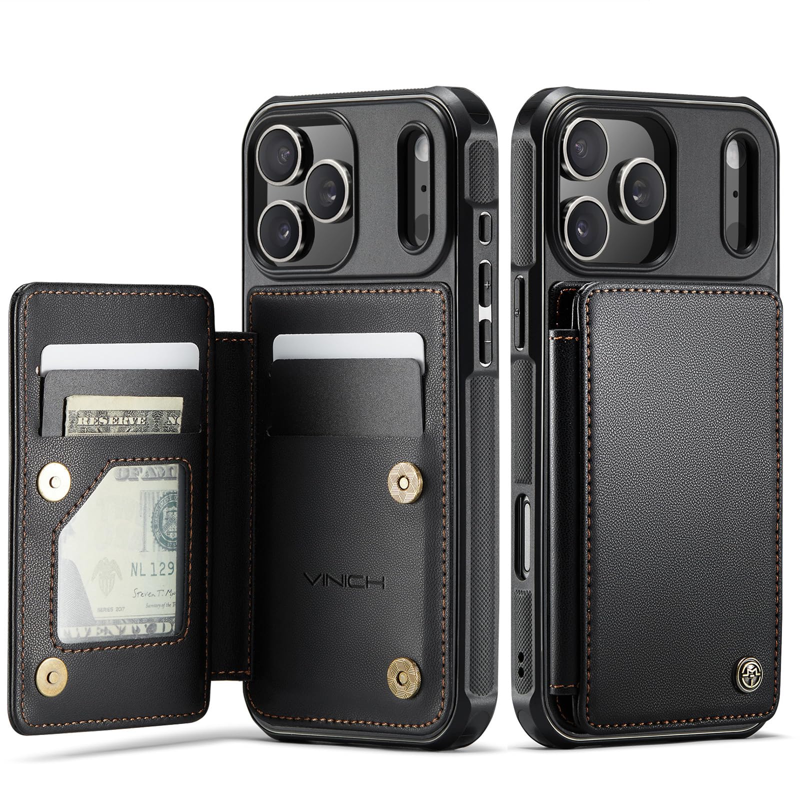 Vinich for iPhone 17 Pro Wallet Case with Card Holder, RFID Blocking Credit Slots Kickstand Shockproof Phone Cover Fit for iPhone 17 Pro 6.3" Black