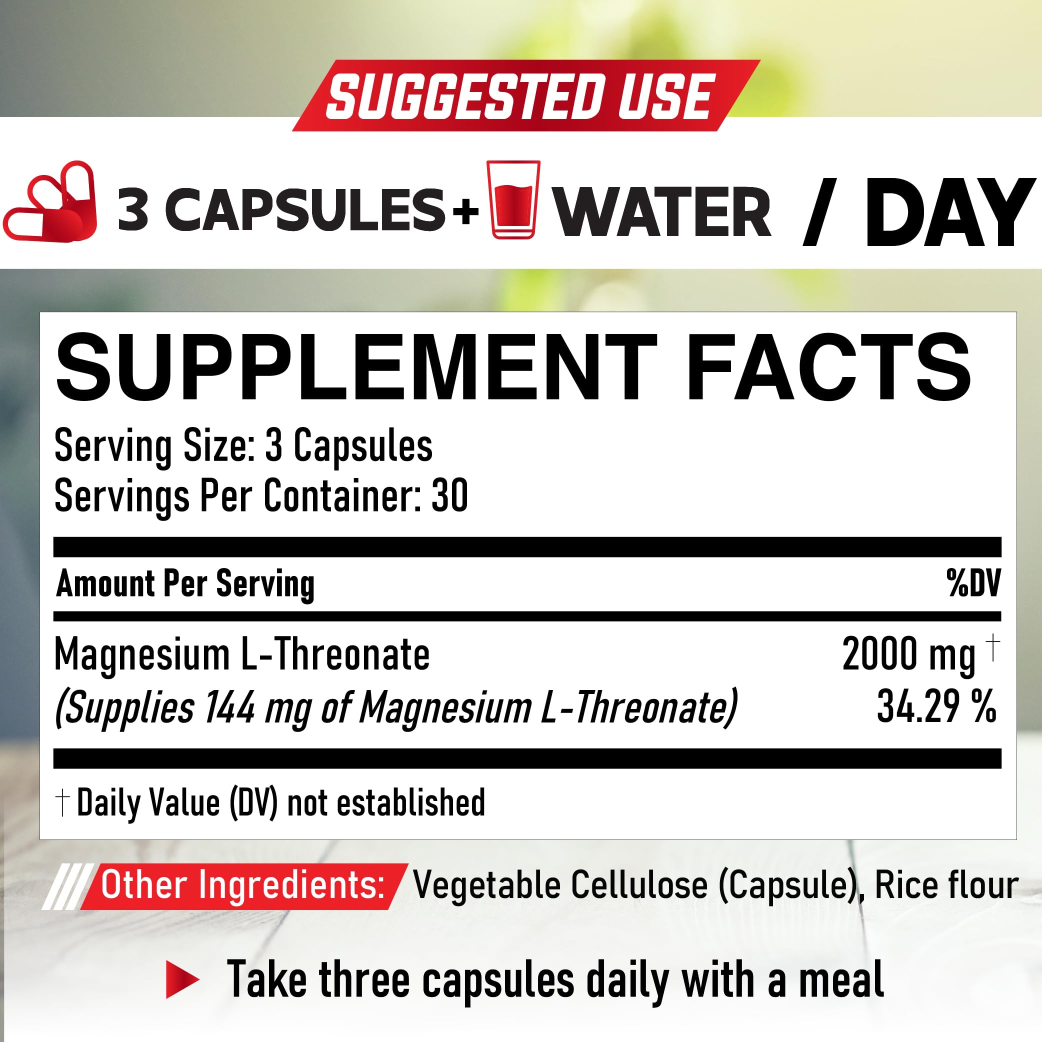 PROTOCOL FOR LIFE BALANCE Magtein - 2,000mg Magnesium L- Threonate Magtein - Support Brain Focus & Memory Health - Kosher & Non-GMO - 90 Veg Capsules - Foto 5