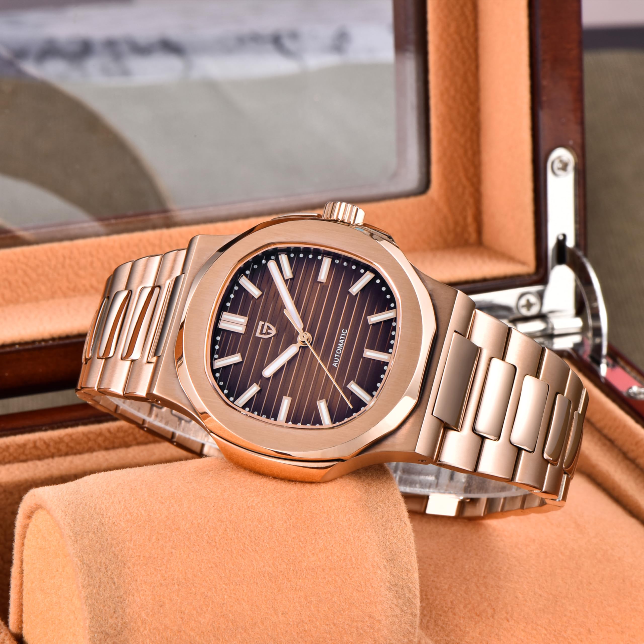Pagani Design PD1728 Automatikuhr für Herren, 40 mm Edelstahl-Armbanduhr mit leuchtendem Zifferblatt, 100 m wasserdicht, Synthetisches Saphirglas, wasserdichte Business-Armbanduhr