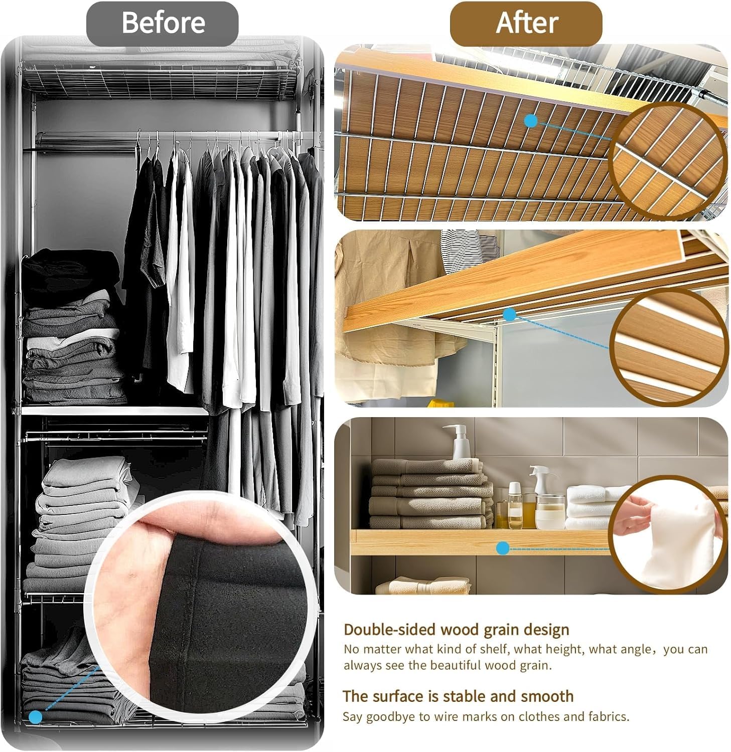 Wire Rack Covers for Shelves - Pantry Closets Wood Wire Shelf Covers 4PCS/for Home and Kitchen Organization