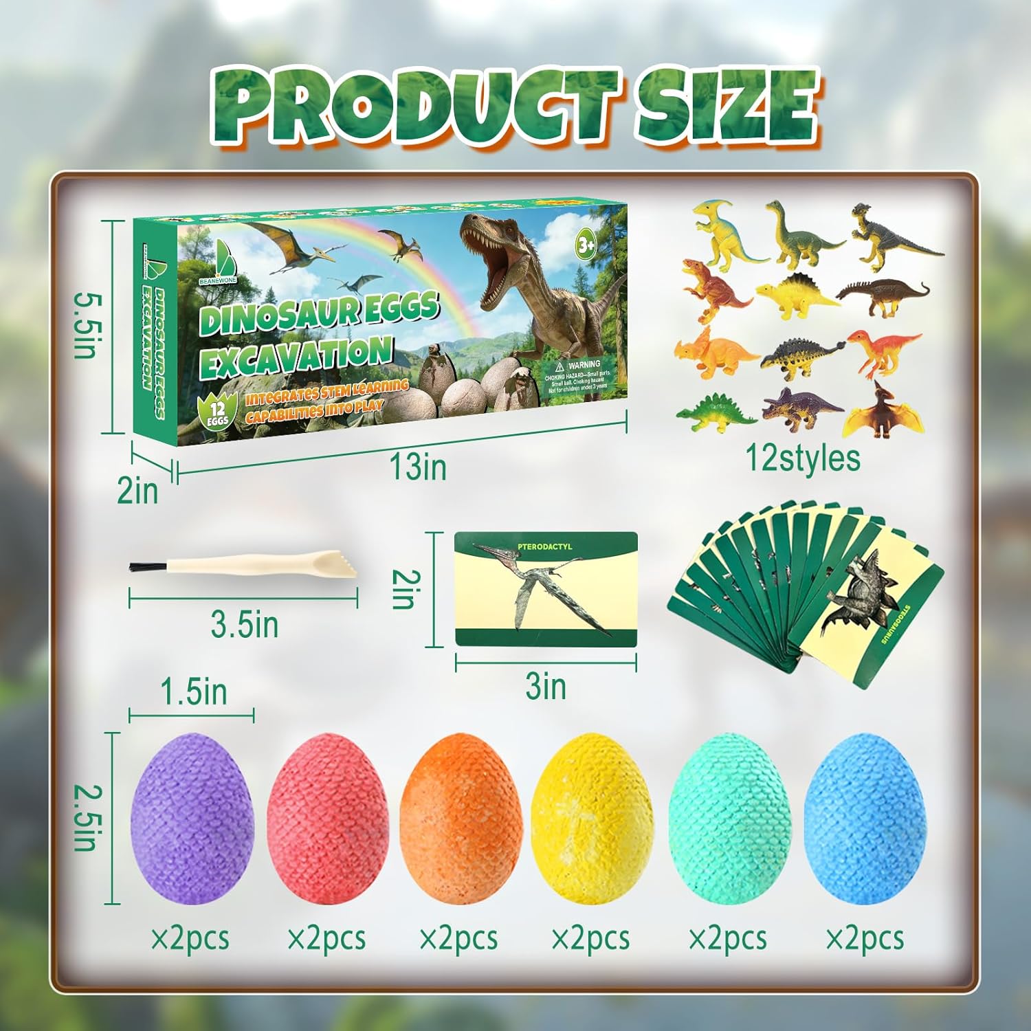 Easter Dino Eggs Dig Kit - 12 Colorful Dinosaur Easter Eggs with Dinosaur Figures, 12 Dig Tools for Easter Egg Hunt, Easter Basket Stuffers & Easter Toys and Games (Colorful)