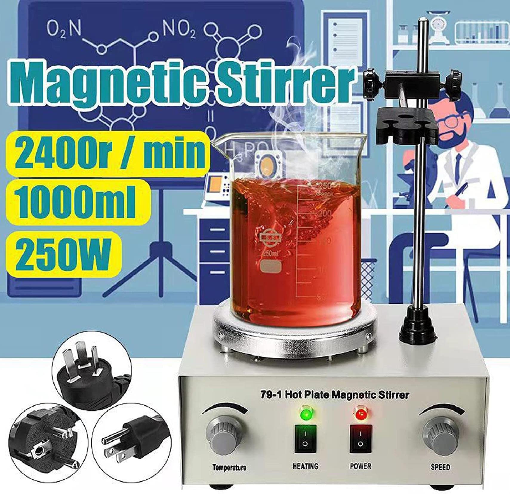 Agitatore Magnetico con Piastra Riscaldante, Piastra Riscaldante con Miscelatore Riscaldante da 1000 Ml con Regolazione Continua della velocità E della Temperatura, 0-240