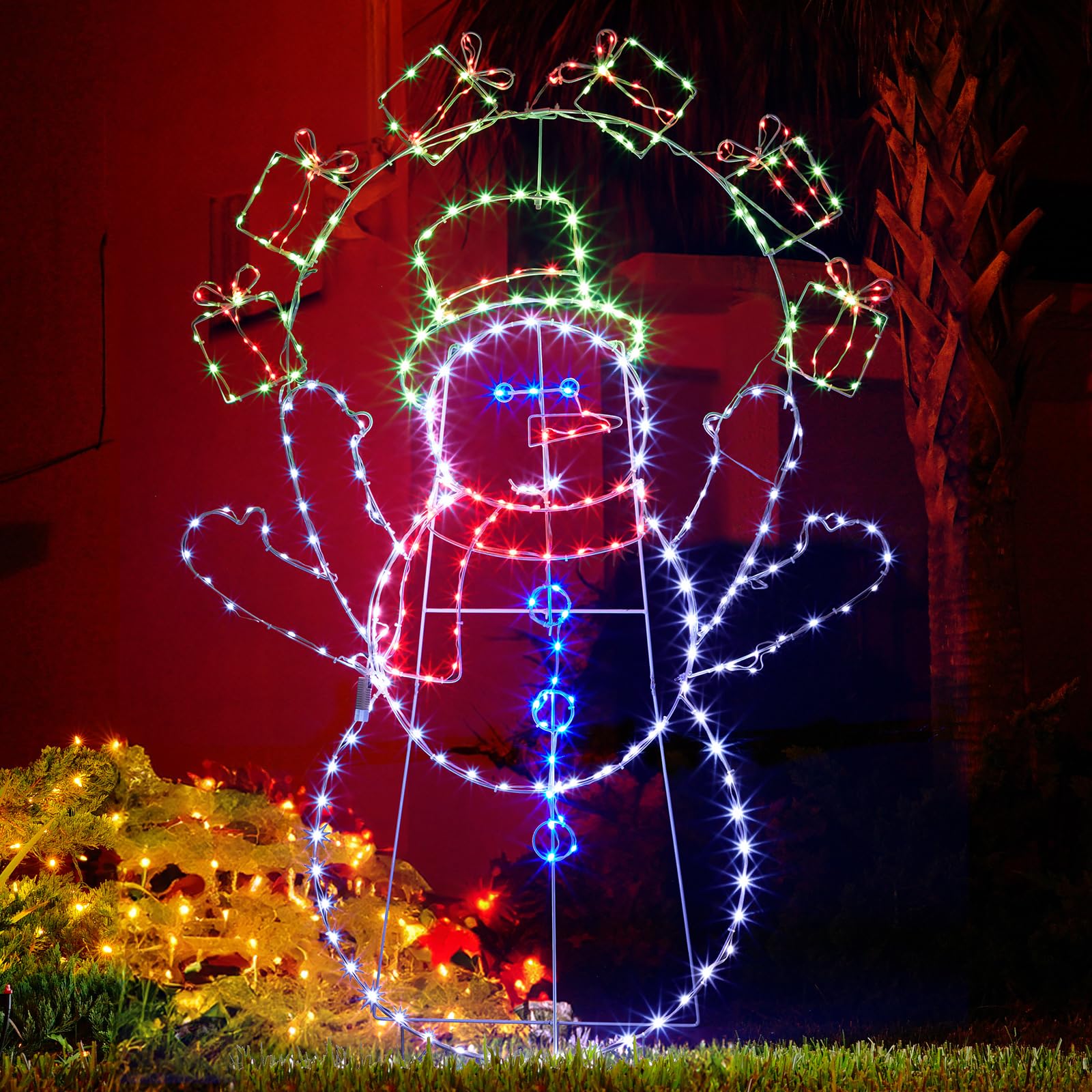 Outvita Bonhomme de neige pré-éclairé de 1,5 m - Décoration de Noël | Affichage animé 2D avec 358 lumières LED multicolores et piquets pour décoration de Noël en extérieur et intérieur