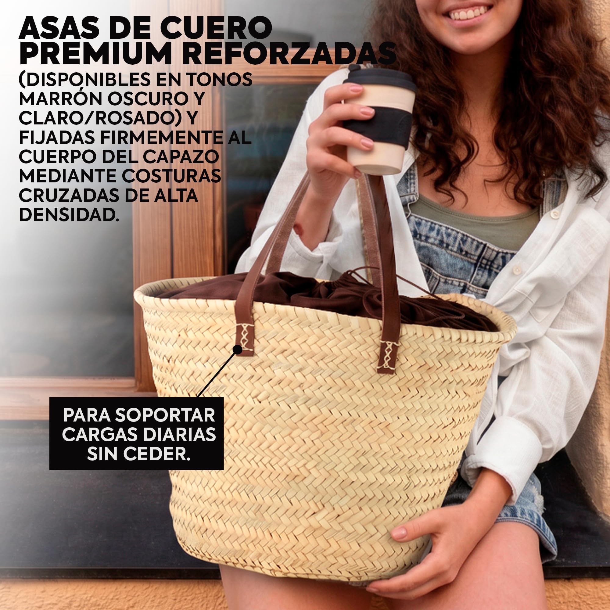 Afrikan Bags - Bolso Capazo de Palma| Bolso de Palma de Base Oval con Asa Bandolera y Cierre Ajustable - 48 x 32 x 30 cm (medidas aproximadas)