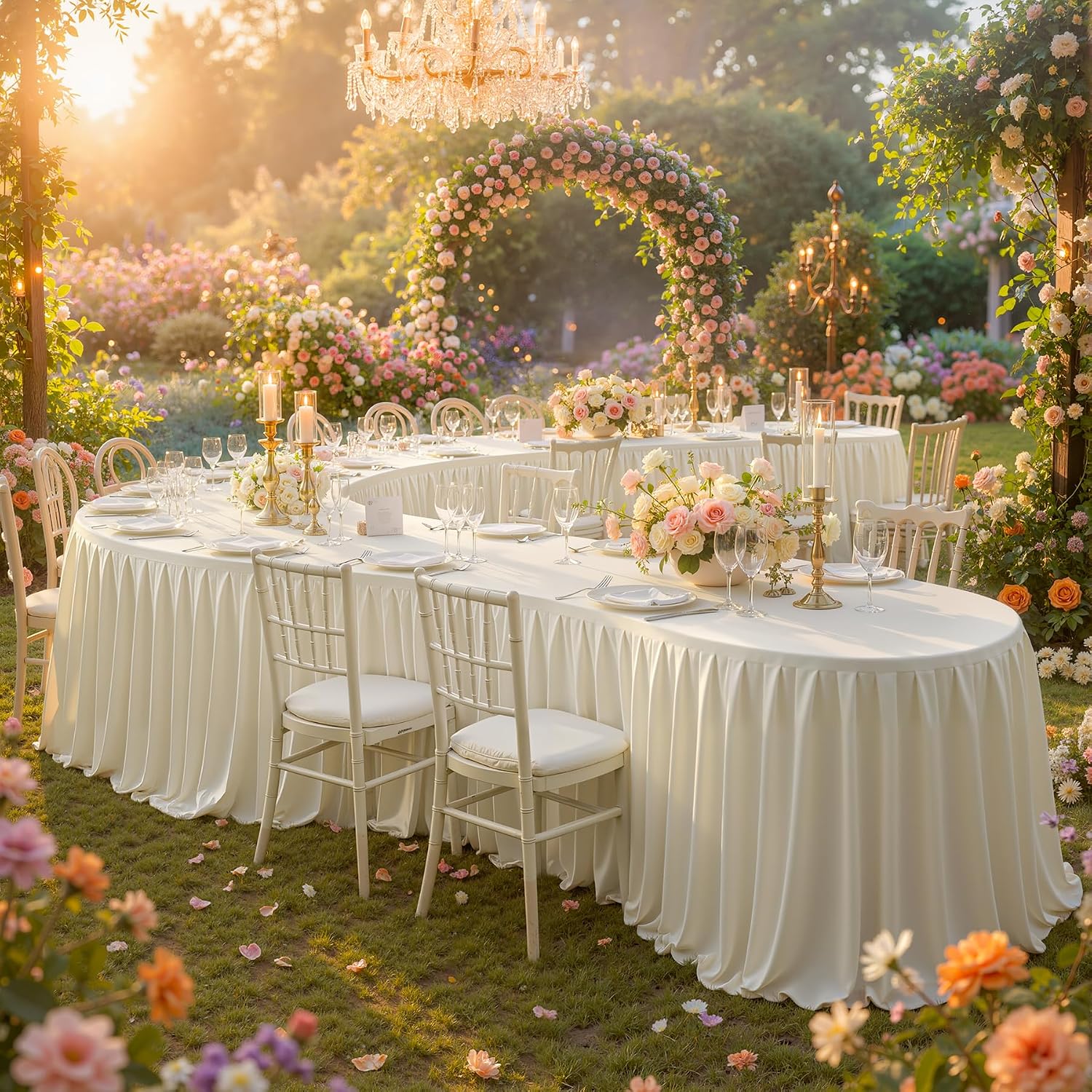 Partisky Light Ivory Pleated Ruffle Table Cloth for Wedding Baby Shower Display Table,Wrinkle Resistant Polyester Table Skirt for Rectangle Tables 6ft image 4