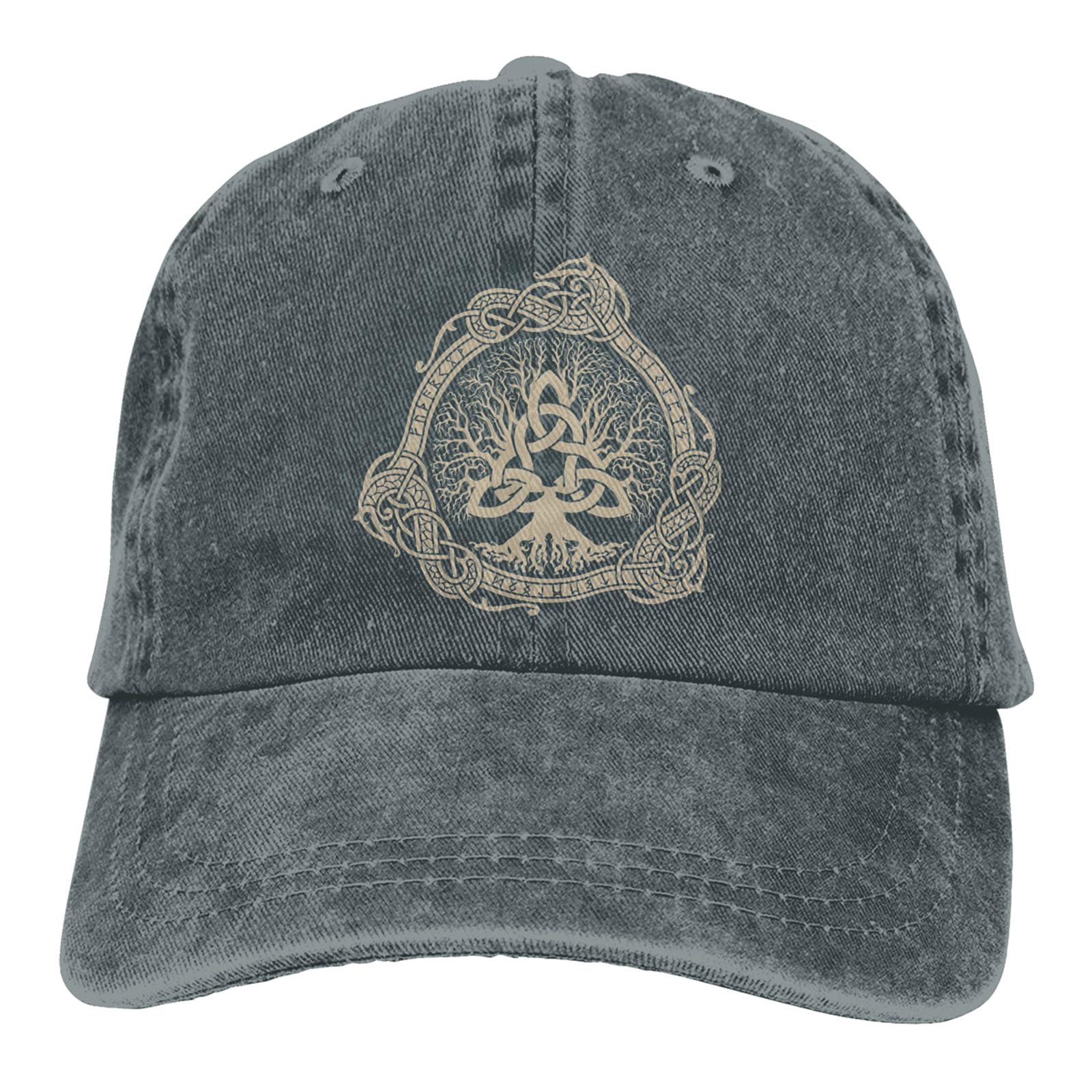 Mozigena Unisex Gray Viking Yggdrasil Baseball Cap Adjustable Hat, 3D-Print Norse Myth Dragon Snapback Cowboy Cap, 100% Cotton Casquette,One Size,Grey