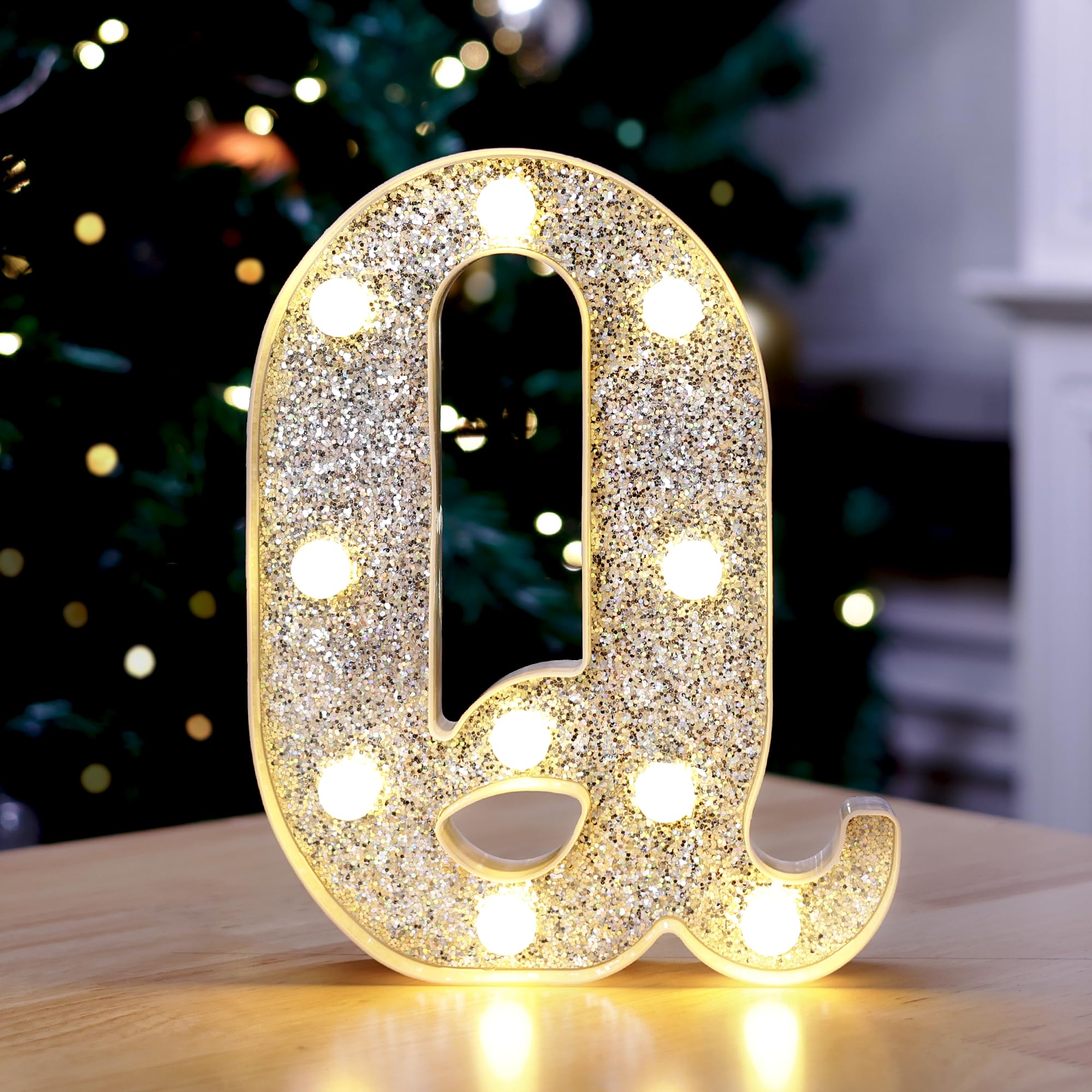 TEHIBIEN Marquee Light Up Letters, Glitter Silver LED Letter with Lights, Wedding, Birthday, Party, Cafe, Bar or Room Decor - Letter Q