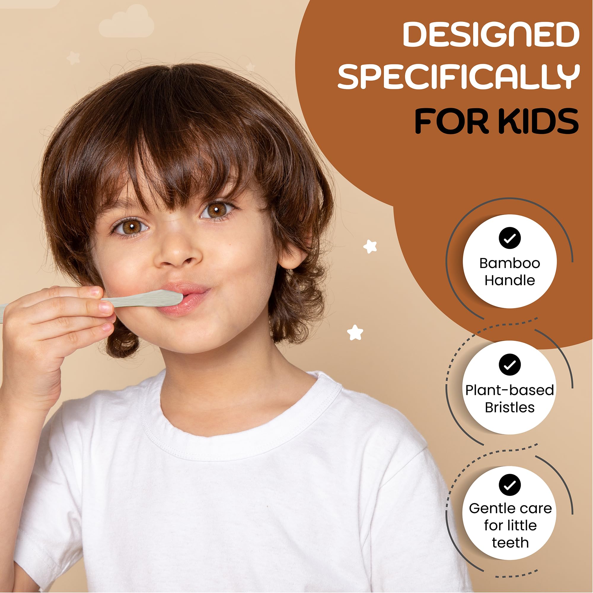FOR MINI'S Oral Aid - Spazzolini da denti in bambù per bambini, manico in bambù, ecologici, setole morbide, confezione biodegradabile, confezione da 4