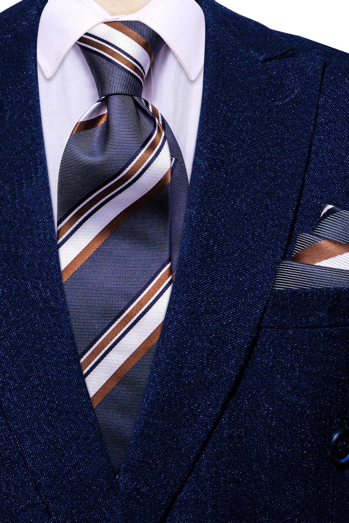 Hi-Tie Corbatas de seda para hombre, corbata tejida formal, gemelos cuadrados de bolsillo, juego de pines de solapa para boda y negocios