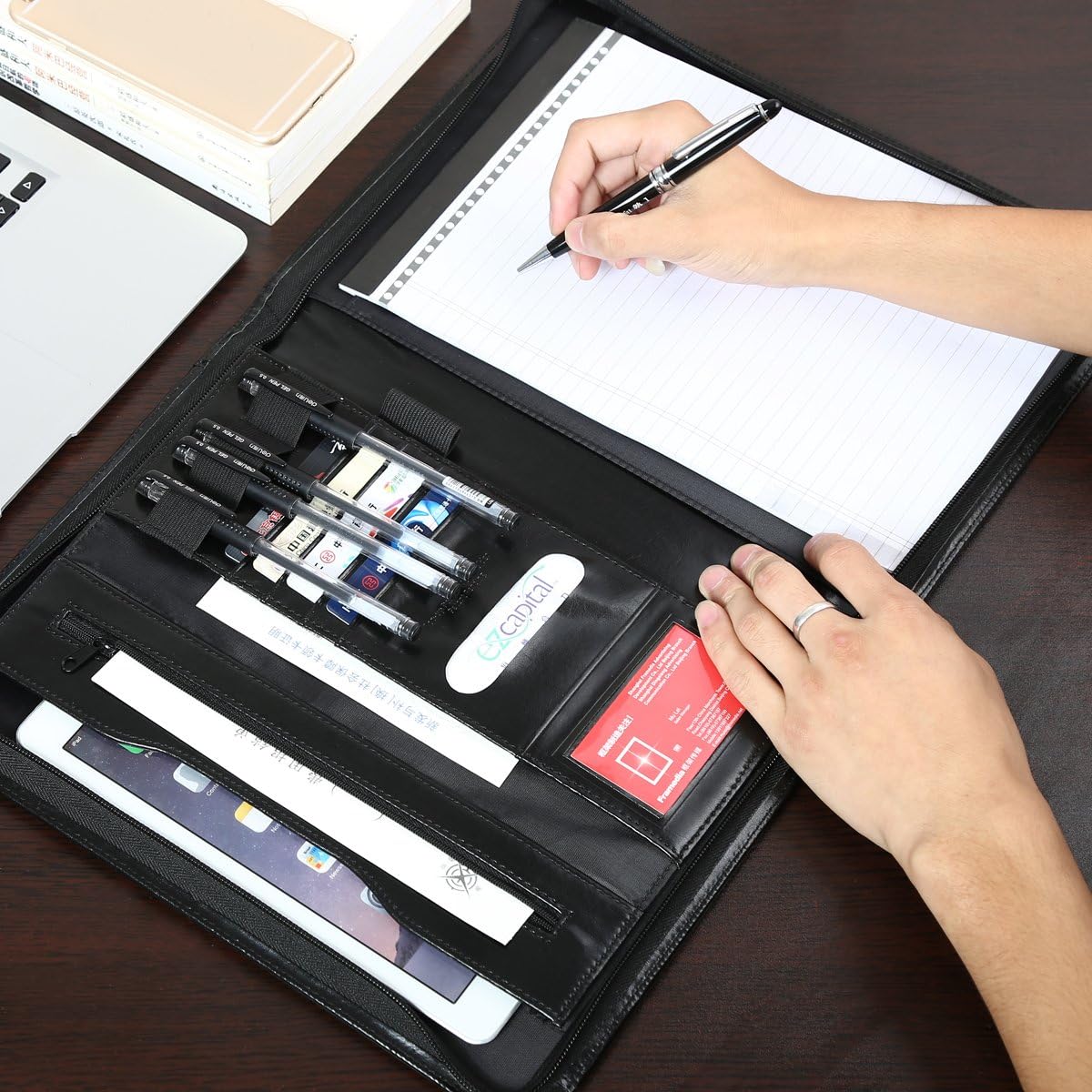 Leathario-Portfolio A4 en PU porte document pour bureau agenda d'affaires chemise de dossier