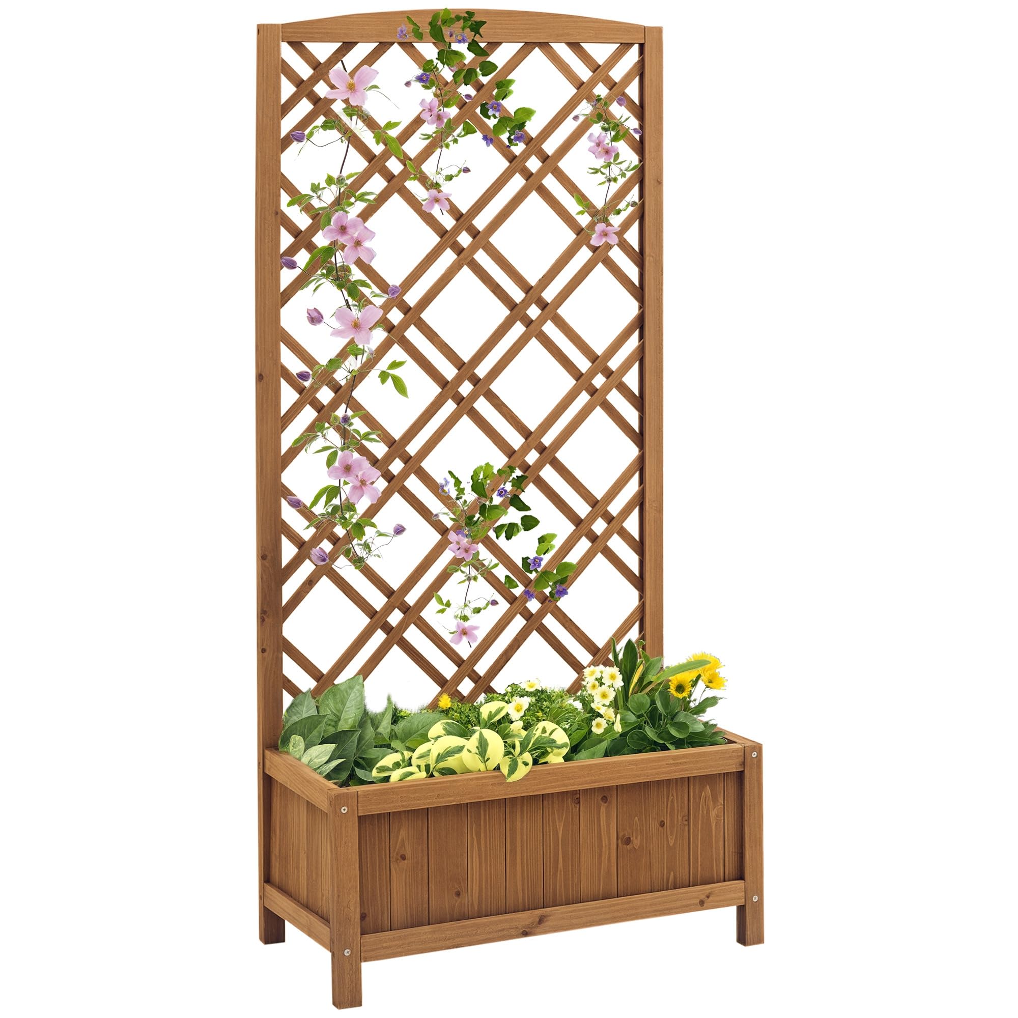 Outsunny Wooden Planter With TrellisRaised Bed For GardenBrown from B&Q