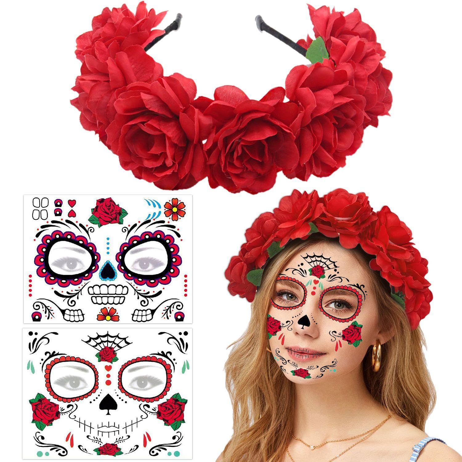 TVSVKWE 1 Piece Flower Headband And 2 Piece Face Patches, Creative Headband, Women'S Headband, Party Clothing Accessories, Masquerade Supplies.
