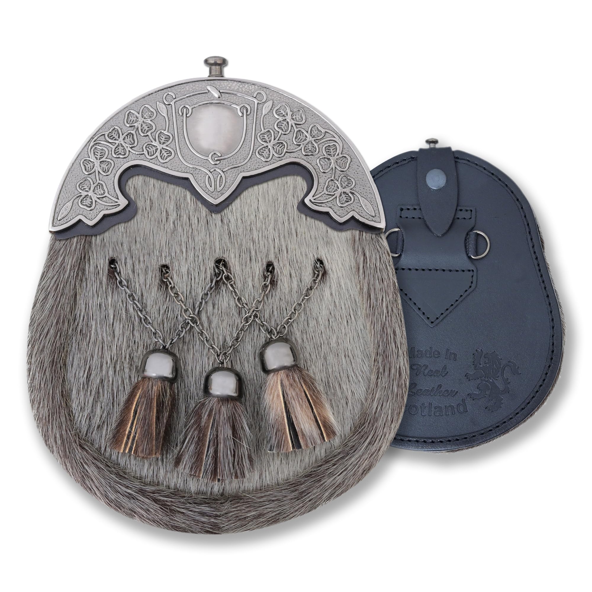 Kilt EmporiumIrish Shamrock Sporran for Men Saint Patricks Day Gift - Premium Full Dress Kilt Sporran with Celtic Shamrock Design