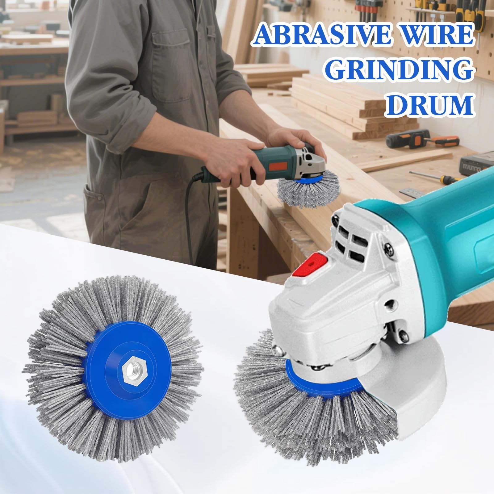 M14 Brosse de ponçage en nylon 150 mm Brosse ronde pour meuleuse d'angle, brosse de structuration, brosse de polissage pour bois et métal, 46/60/80/120 Grit Roue de tréfilage Machine à satiner (grain