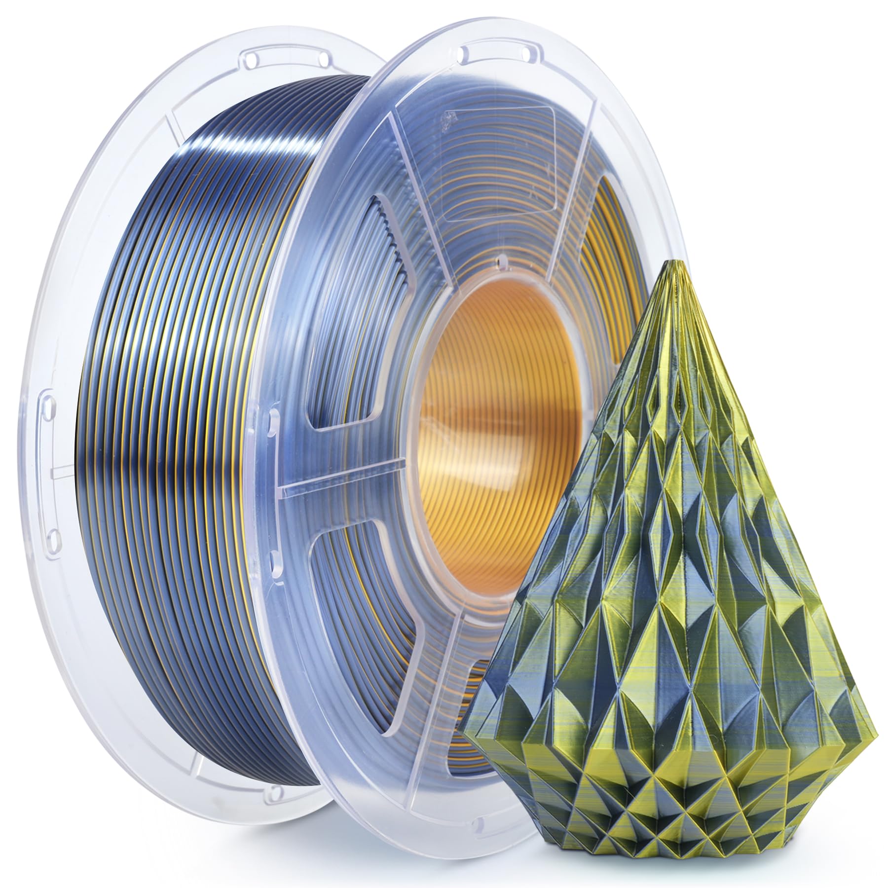 SUNLU Silk PLA Plus Filamento per stampante 3D, filamento PLA+ lucido a doppio colore da 1.75mm, 360° svela vari colori, precisione dimensionale +/- 0.02mm, bobina da 1kg (2.2 libbre), Oro Nero Seta