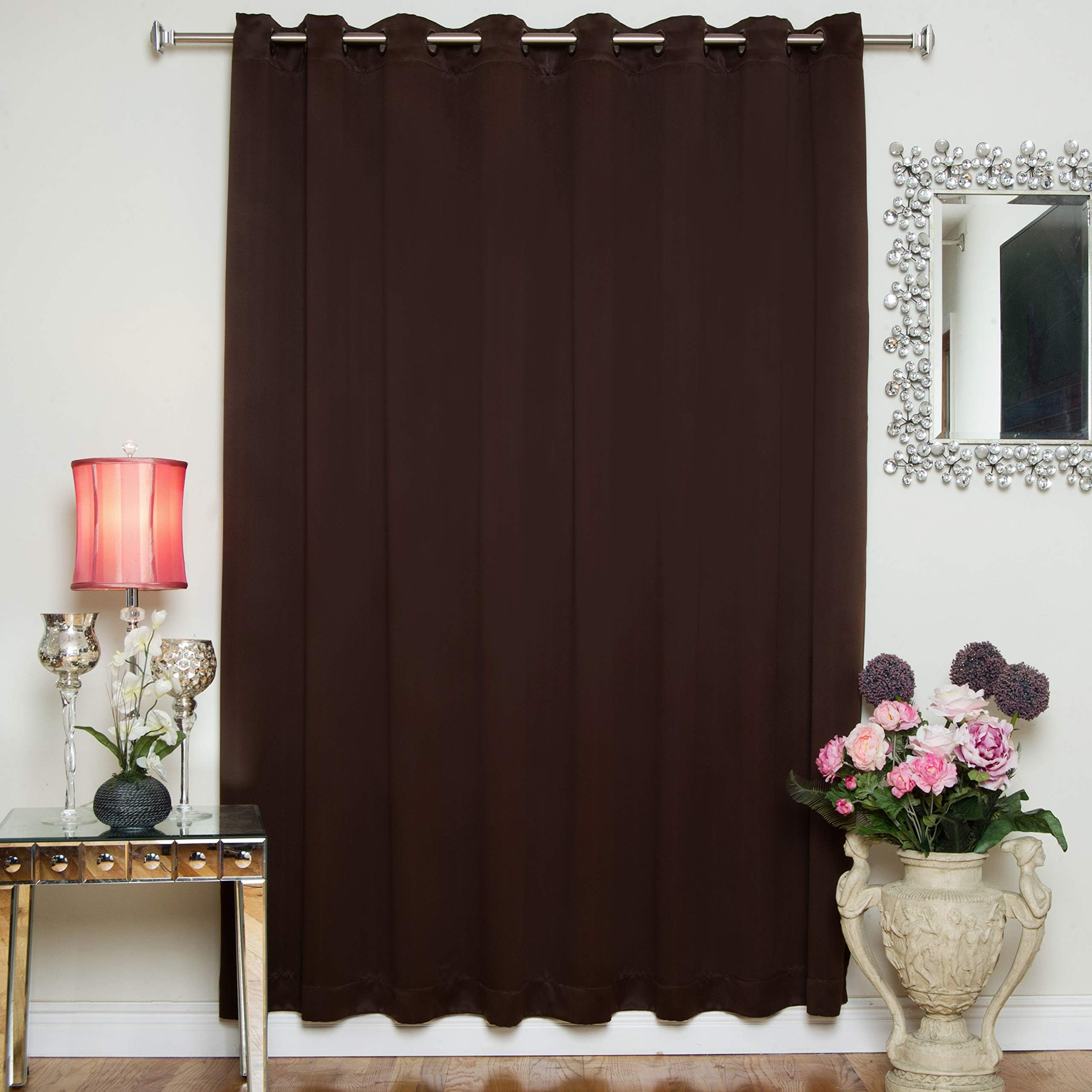 Chocolate Wide Width Antique Brass Grommet Top Thermal Insulated Blackout Curtain 100 Inch Wide by 96 Inch Long Panel