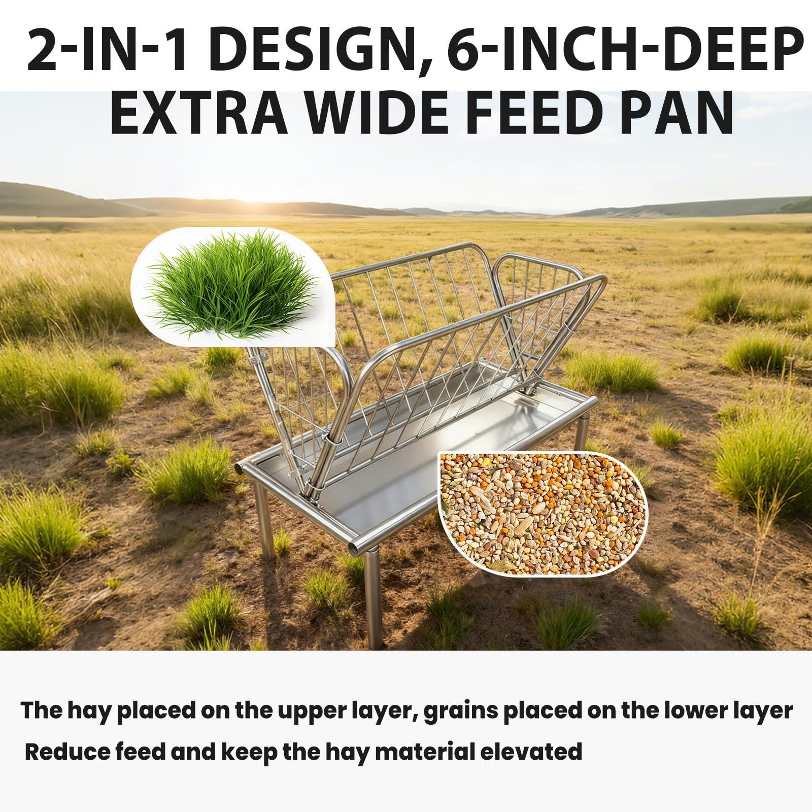 Comedero de Gran Capacidad para Ganado, comedero de heno de 1,2 m con Estructura de Acero y Bandeja de alimentación Profunda, Ideal para Alimentar Cabras, ovejas y Vacas (Acero galvanizado p