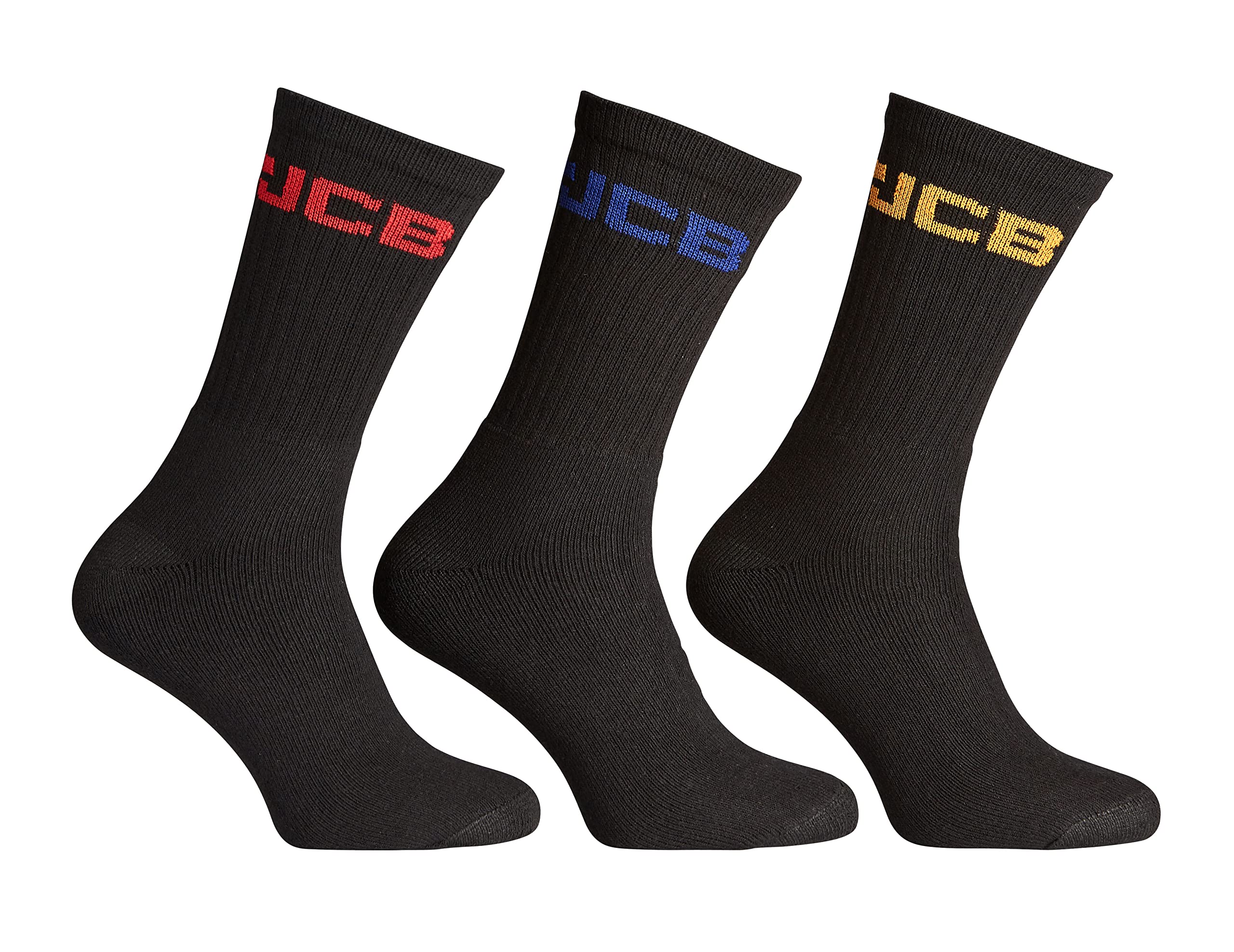 Jcb Men's Assorted - Black Crew Socks | 3 Pairs | U.k. Size 6-11 | Work Socks (Assorted)