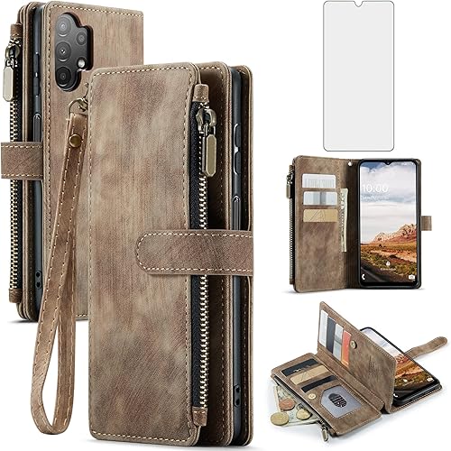 Asuwish Funda de teléfono para Samsung Galaxy A13 4G5G, cubierta de cartera y protector de pantalla de vidrio templado, soporte de cuero con tapa