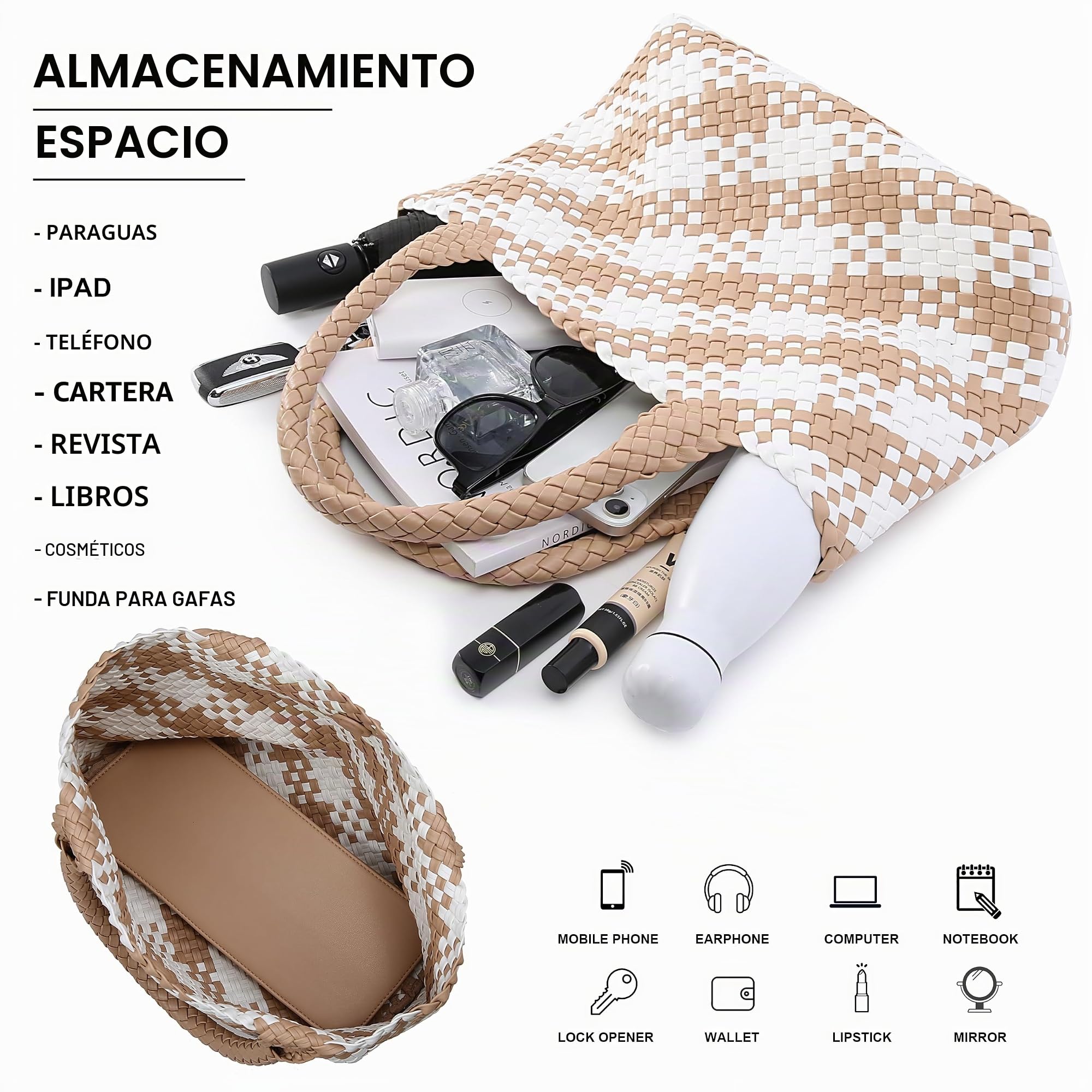 Queenoris Bolsa tejida 1135 para mujer, hombro, bolsa HOBO