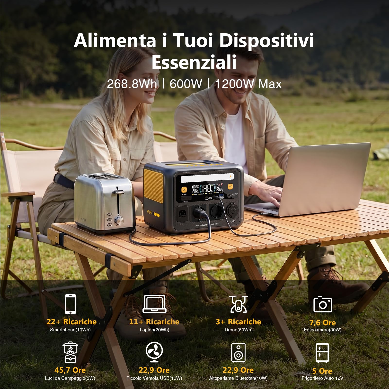VTOMAN JUMP 600X Centrale Elettrica Portatile 600W/268,8Wh LiFePO4 Batteria