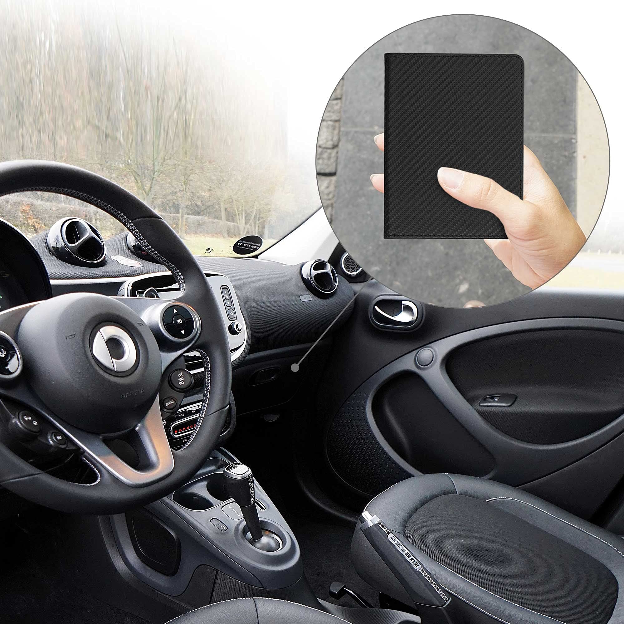 kwmobile Funda para permiso de circulación coche de cuero sintético - 10.5 x 14.8 CM - de carbono negro