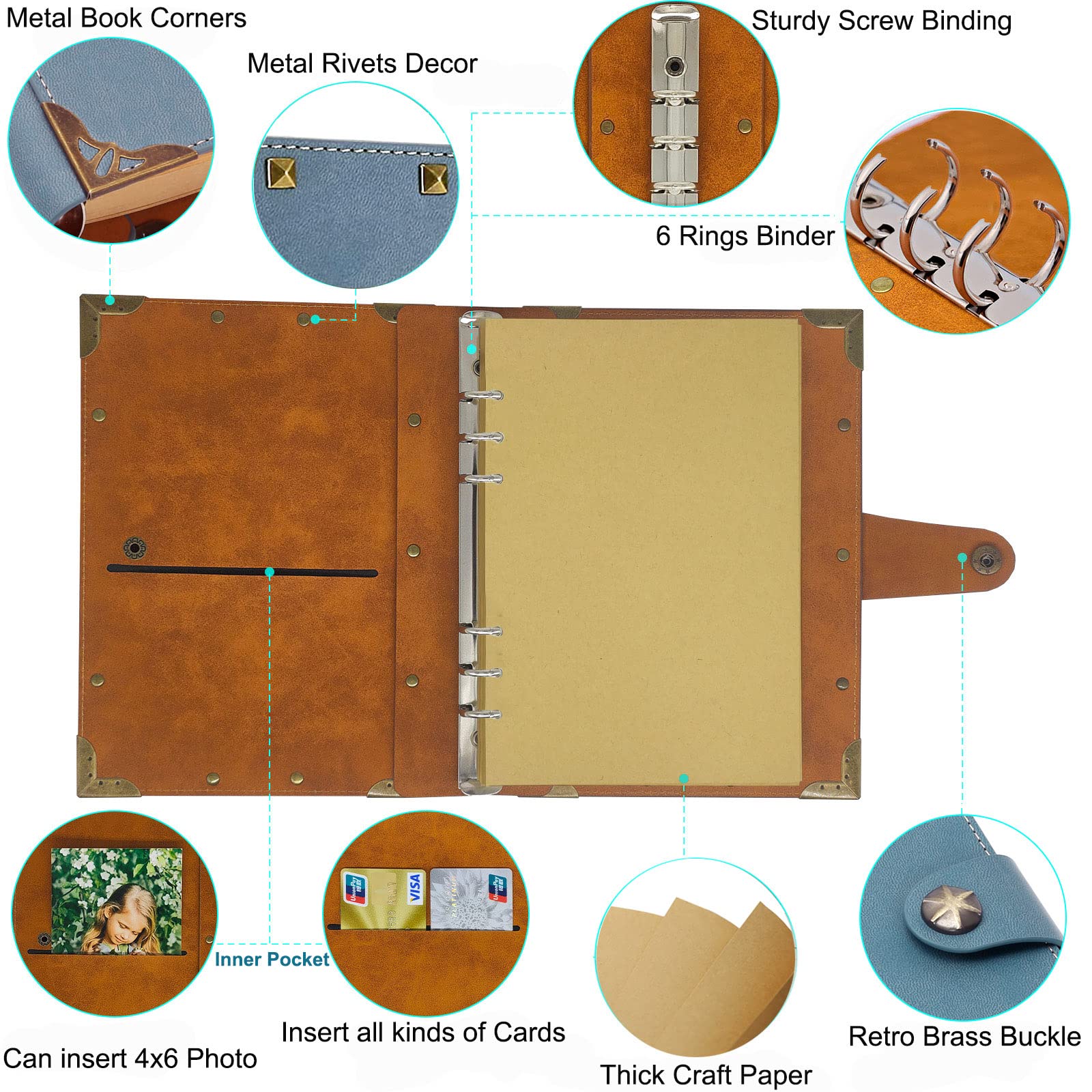 SEEHAN A5 Leder Journal Notizbuch Nachfüllbar Blank Journal 200 Seiten A5 Binder Journal Refillbalbe Skizzenbuch Reisetagebuch zum Schreiben Zeichnen