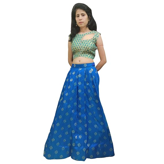 Blue Lehenga And Green Net Blouse 
