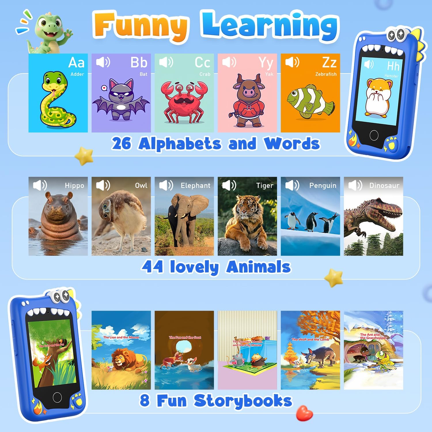 Kids Phone, Smart Phone Toys for Kids, Christmas Birthday Gifts for Kids Boys Age 3, 4, 5, 6, 7, 8 +Year Old, 2.8" Touchscreen Children Learning Play Phone Toys with Dual Camera, Game, Music Player