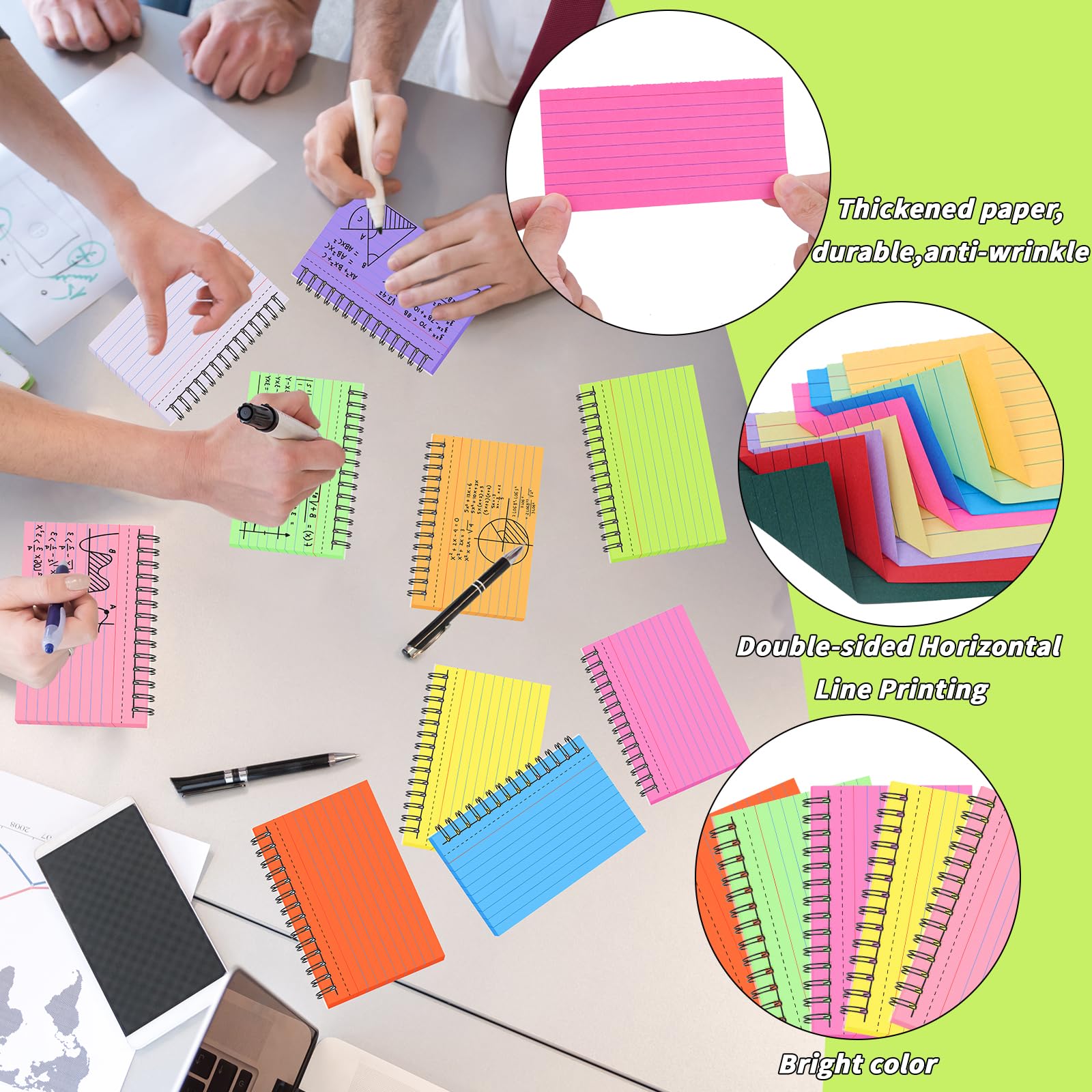 1000 Stück Spiral-Karteikarten, 7,6 x 12,7 cm, bunte Karteikarten mit Ring, liniert, bunt, liniert, Kartenblock, 7,6 x 12,7 cm, Notizkarten für Studium, Schulbedarf, College, Büro
