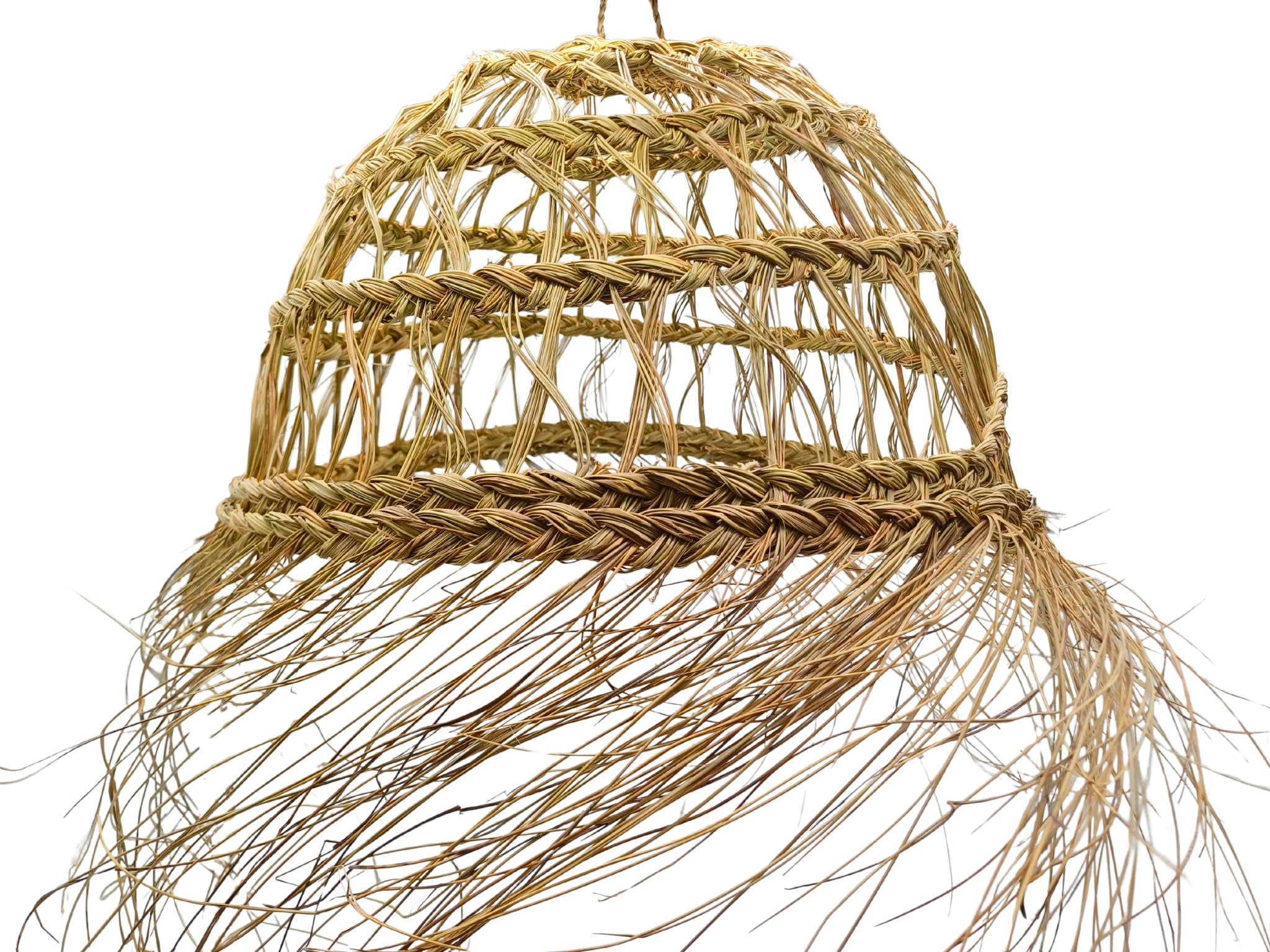 Pantalla de Lámpara Colgante, Esparto Natural, Semiesférica con Flecos, Hecha a Mano, Estilo Marroquí, 45x25 cm