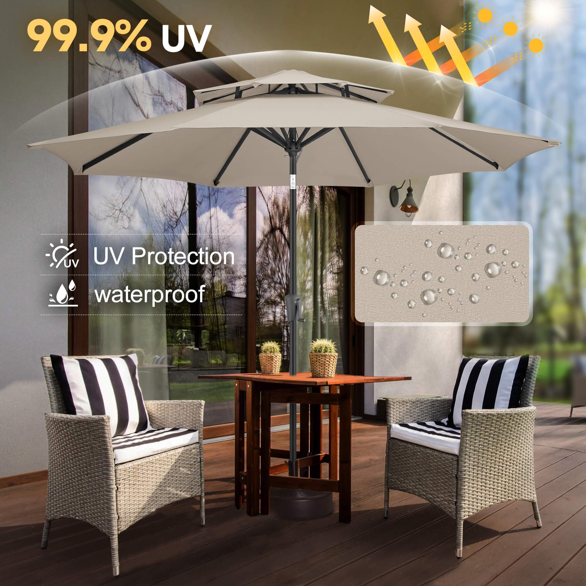 9ft patio umbrella in taupe FLAME&SHADE Outdoor with Tilt, 9 ft 2 Tiers, Nike Large Capacity Unisex gifts-master built to last a Colour:Matte Black Mob Mark