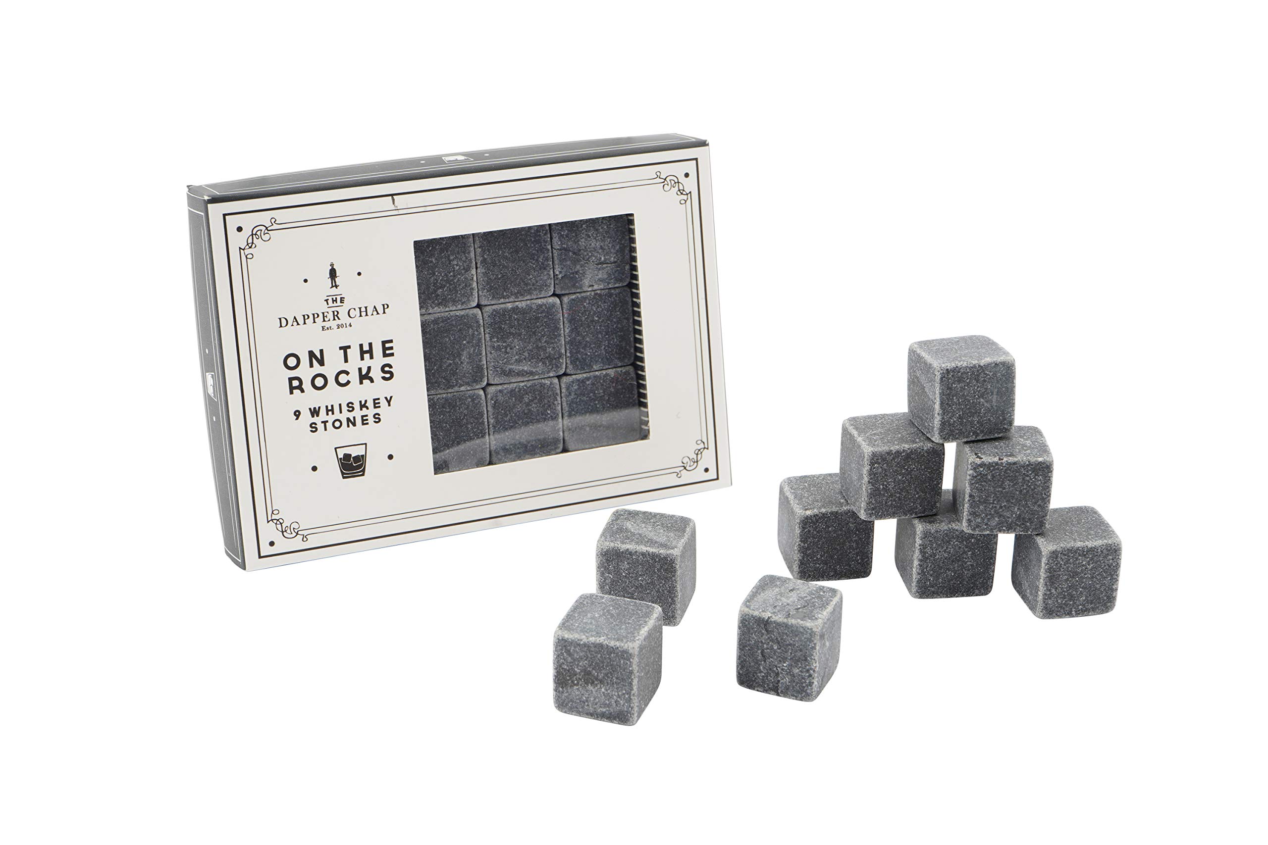 CGB Giftware | Set of 9 Marble Whiskey & Gin Stones in Gift Box and Pouch | Dapper Chap Range | Tipple | Drink | Bar | Perfect Mens Gift, Gin or Whiskey Lover GB03620