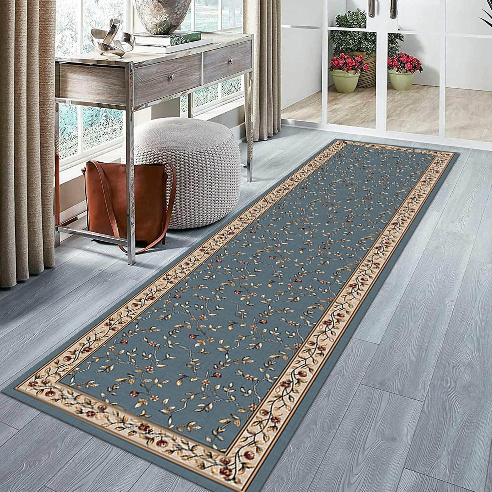 YJRBZ Blue Grey Carpet Runners for Hallway, Kitchen Hall Stairs Narrow Runner Rug, 100cm 1.5m 2m 250cm 300cm 4m 5m 6m Extra Long Carpets with Non Slip Backing (Size : 70x300cm/2.3ftx9.8ft)