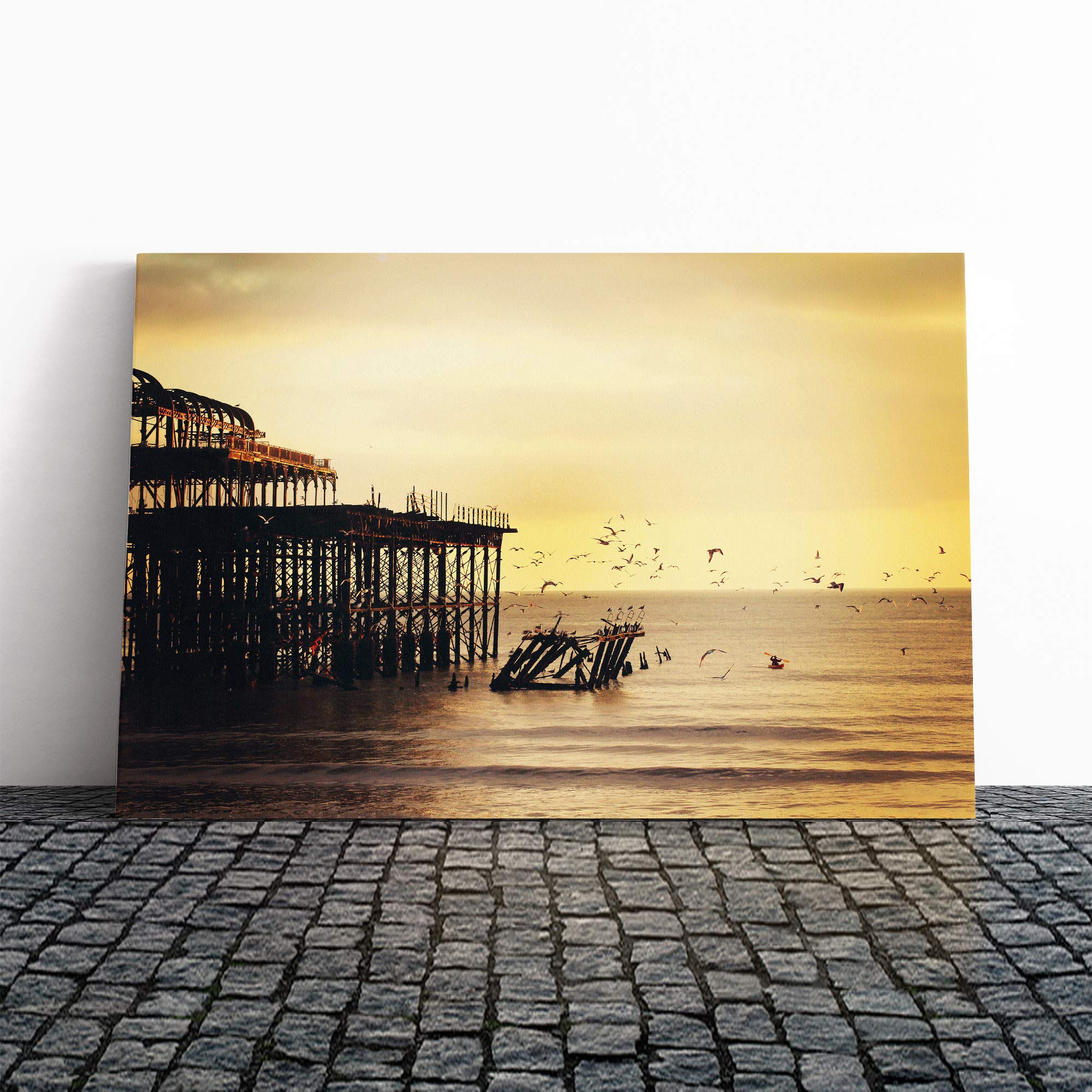 West Pier Brighton Seascape Canvas Print | Gallery Wrapped 30mm Frame Wall Art | 20x14 inches | Ready to Hang | Modern Seascape Picture | Living Room Bedroom Lounge Office