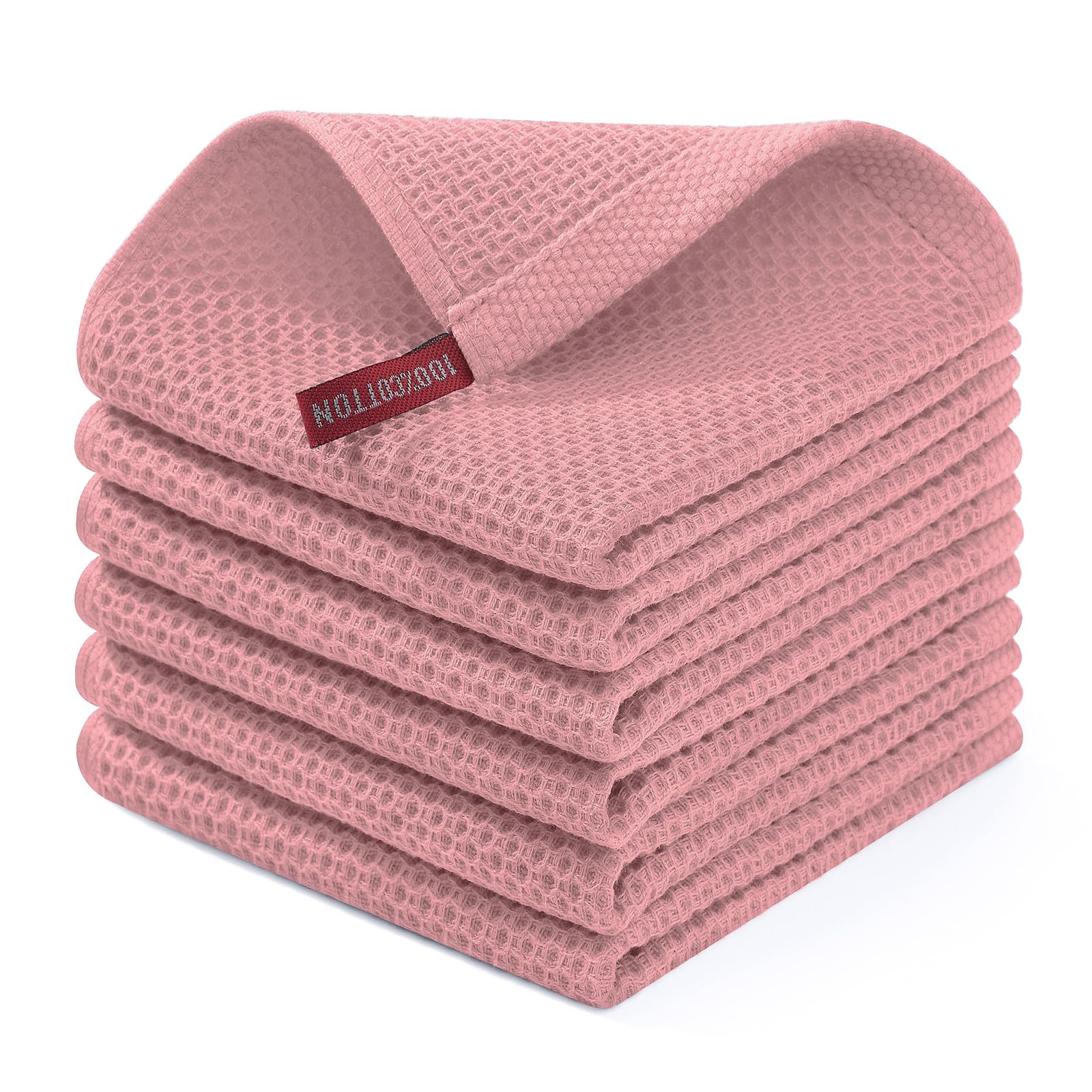 Homaxy 100% Cotton Waffle Weave Kitchen Dish Cloths 6-Pack, Dried Rose