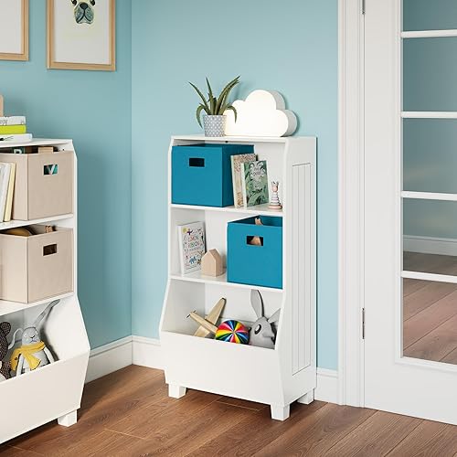 Miniatura 2 de RiverRidge Estantería infantil de 23 pulgadas con organizador de juguetes, color blanco Blanco,Blanco con 2 cubos Aqua,Blanco con 2 cubos