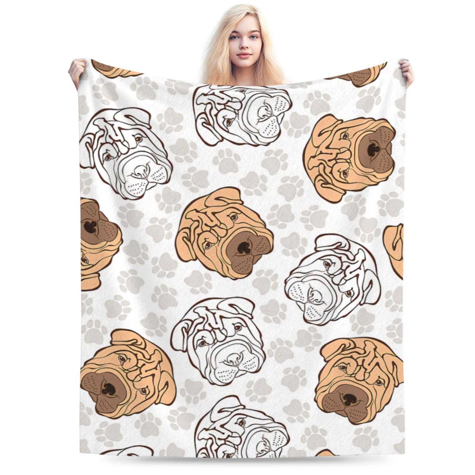 Brown White Shar Pei Throw Blanket All Year Round Light Weight Warm Super Soft Plush for Air-Conditioned Room Bedding Luxury Throw Blanket Blankets