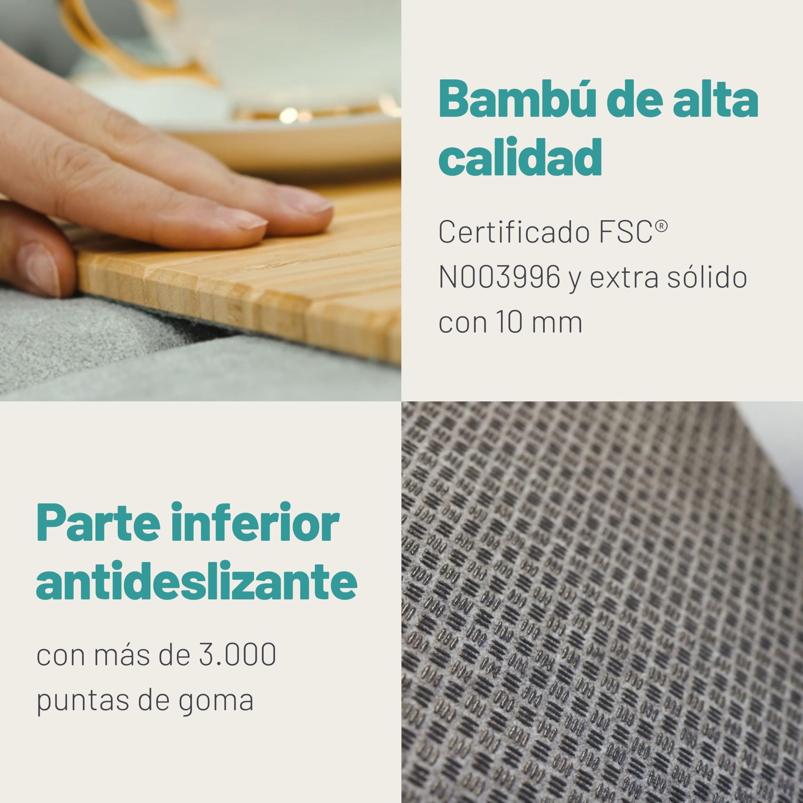 D&D Living® Bandeja para Sofá - Bandeja Flexible para Reposabrazos con Almohadilla de Corcho Antideslizante | Bandeja para Sofá de 47x34 cm, Bambú Sostenible Negro Grande