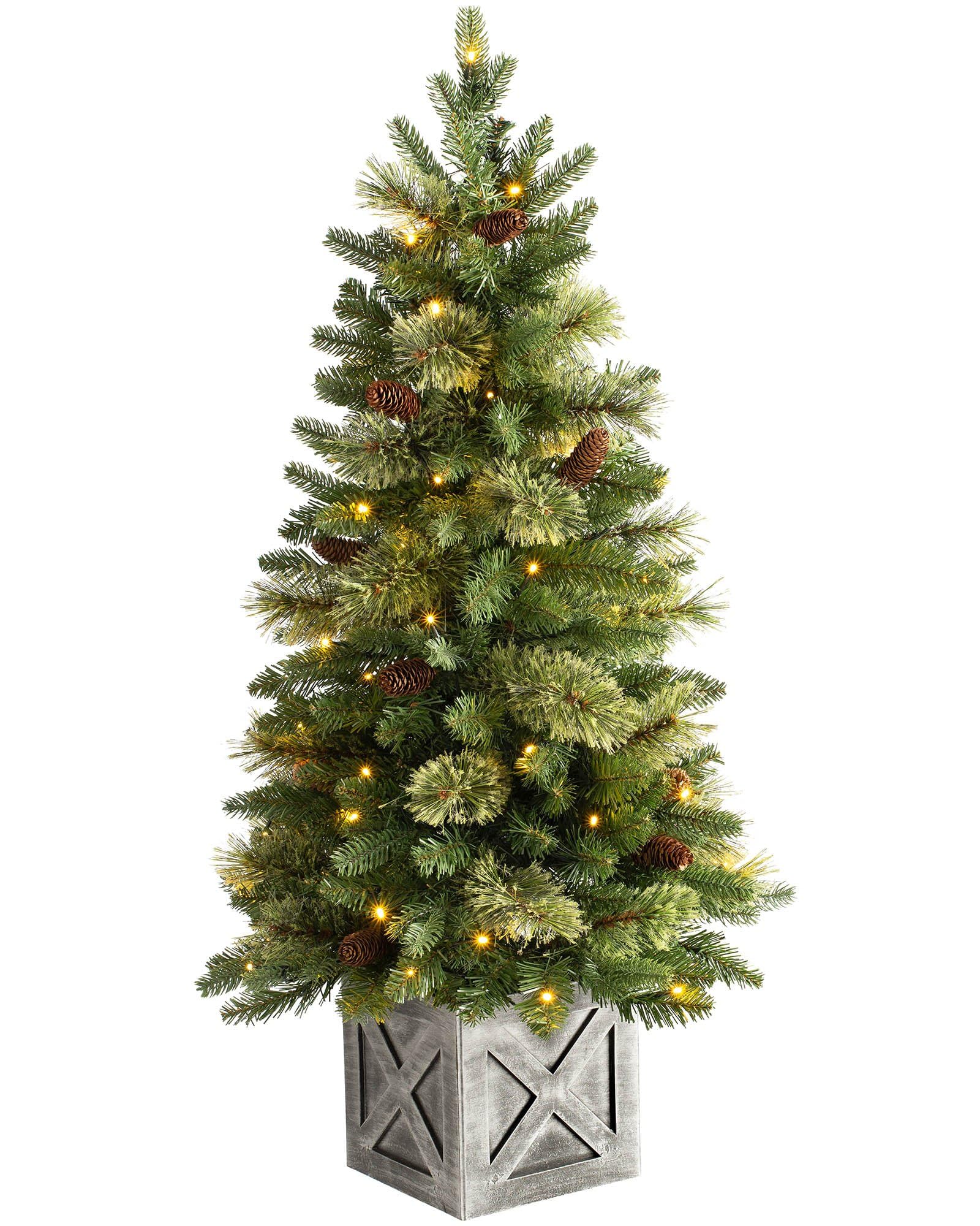 WeRChristmas Pre Lit Natural Pine Potted Christmas Tree with 50 Chasing Warm LED Lights, Multi-Colour, 3.5 feet/1.05m