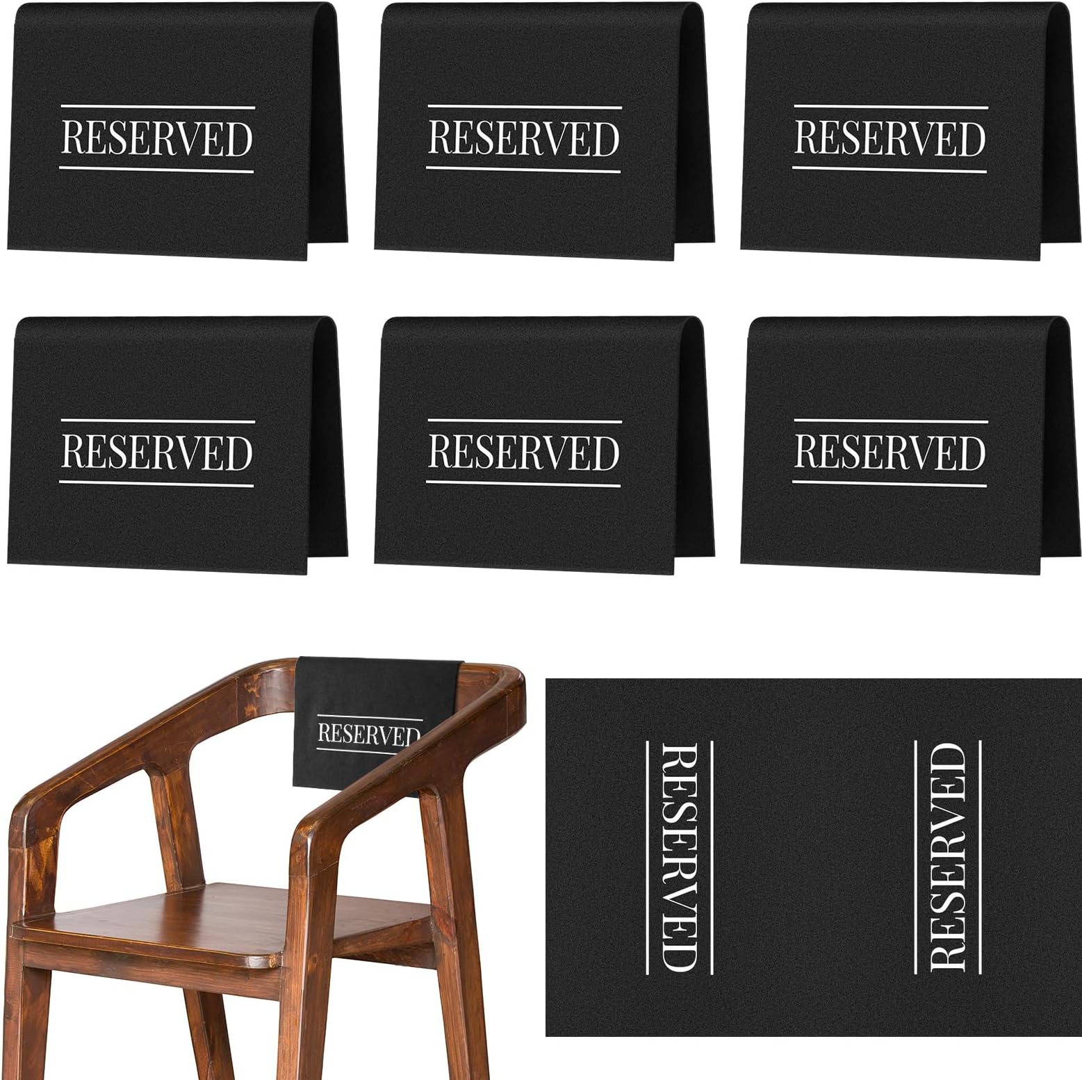 Reserved Chair Signs Church Pew Reserved Sign Seating Placeholder with Printed Words for Weddings Parties Celebrations Receptions Church or Event(Black, White,6 Pcs)