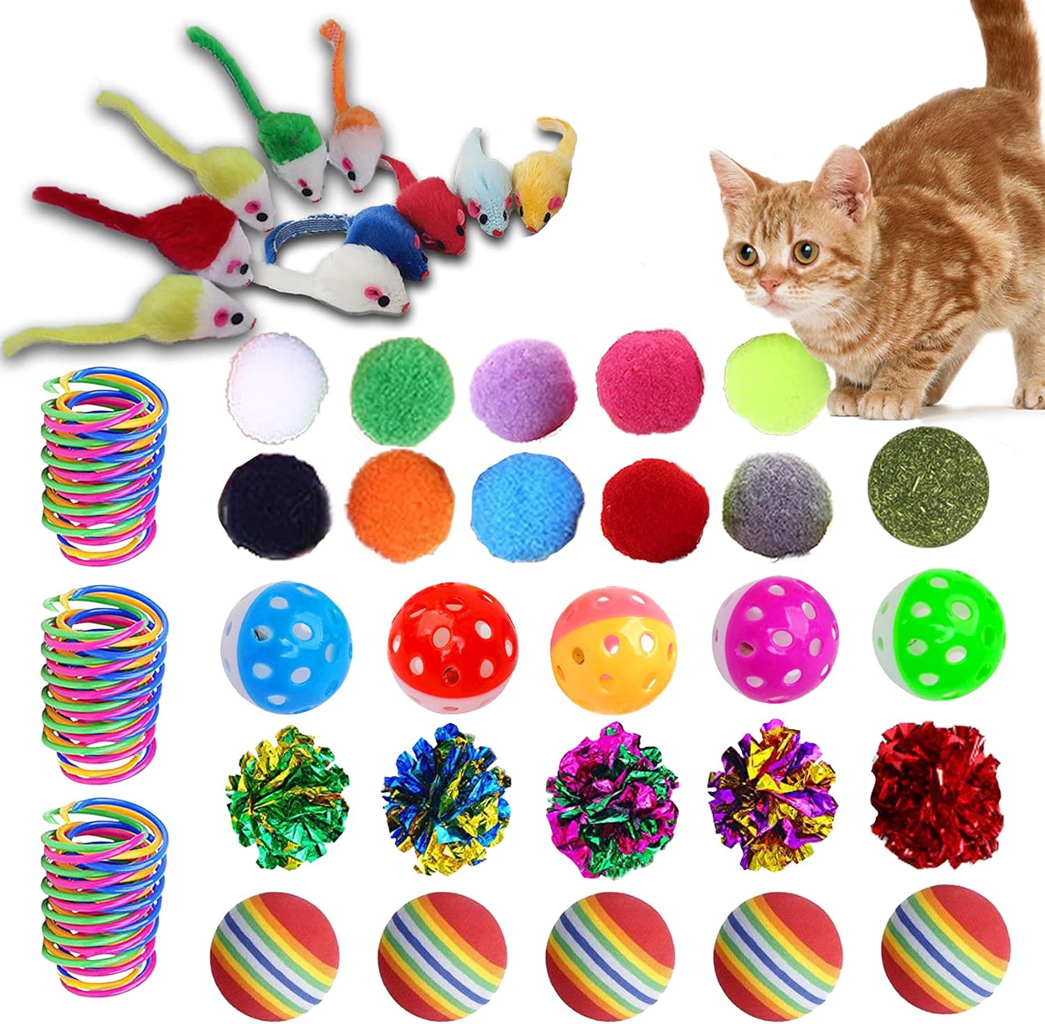 KAYUSITER 48pcs Cat Toys Set Spiral Springs Assorted Cat