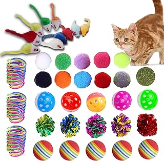KAYUSITER Cat Toys Set Spiral Springs Assorted Cat Balls Crinkle Furry Cat Mouse Catnip Fish Toys Catnip for Cats Kittens ...