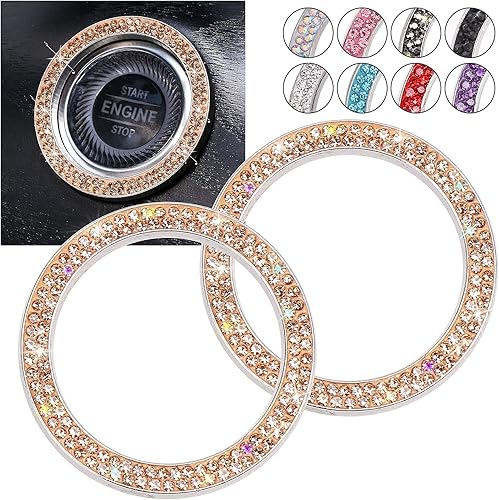 Miniatura 13 de Anillos brillantes para botón de arranque y parada de automóvil, emblema, diamantes de imitación rojos, accesorios de decoración para mujeres