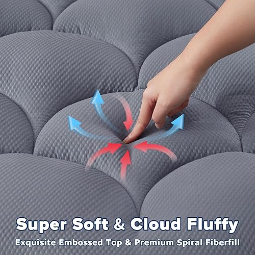 Miniatura 3 de ELVEN HOME Cubrecolchón tamaño matrimonial para dolor de espalda, extra grueso, esponjoso, tamaño matrimonial, con parte superior de almohada,