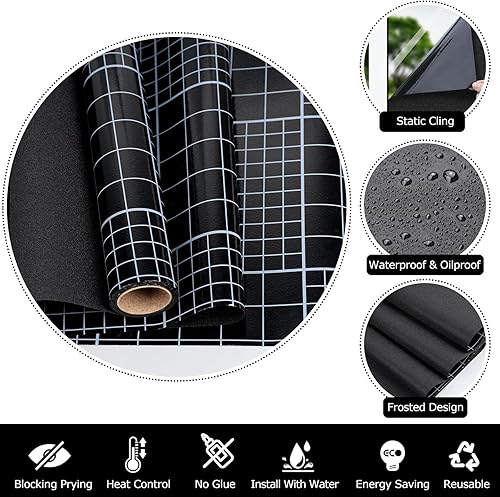 Miniatura 3 de HIDBEA Película de privacidad de ventana opaca total de seda, 100% bloqueo de luz, para oscurecer la habitación, adhesivos estáticos con líneas de